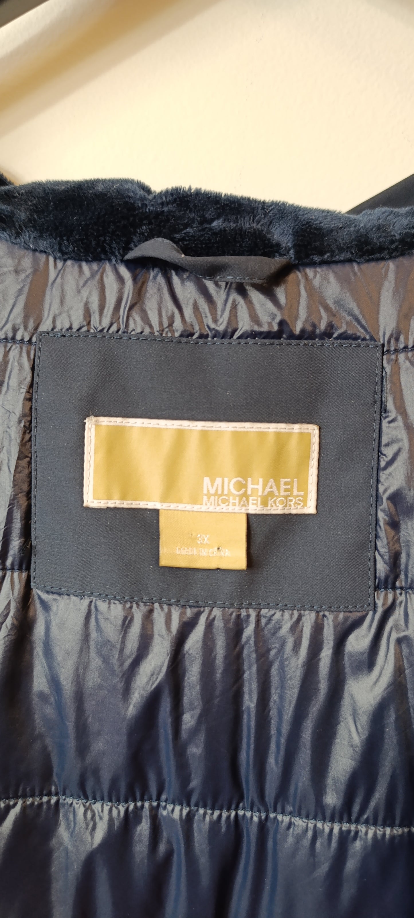 Michael Kors Navy Blue Woven Hooded Raincoat