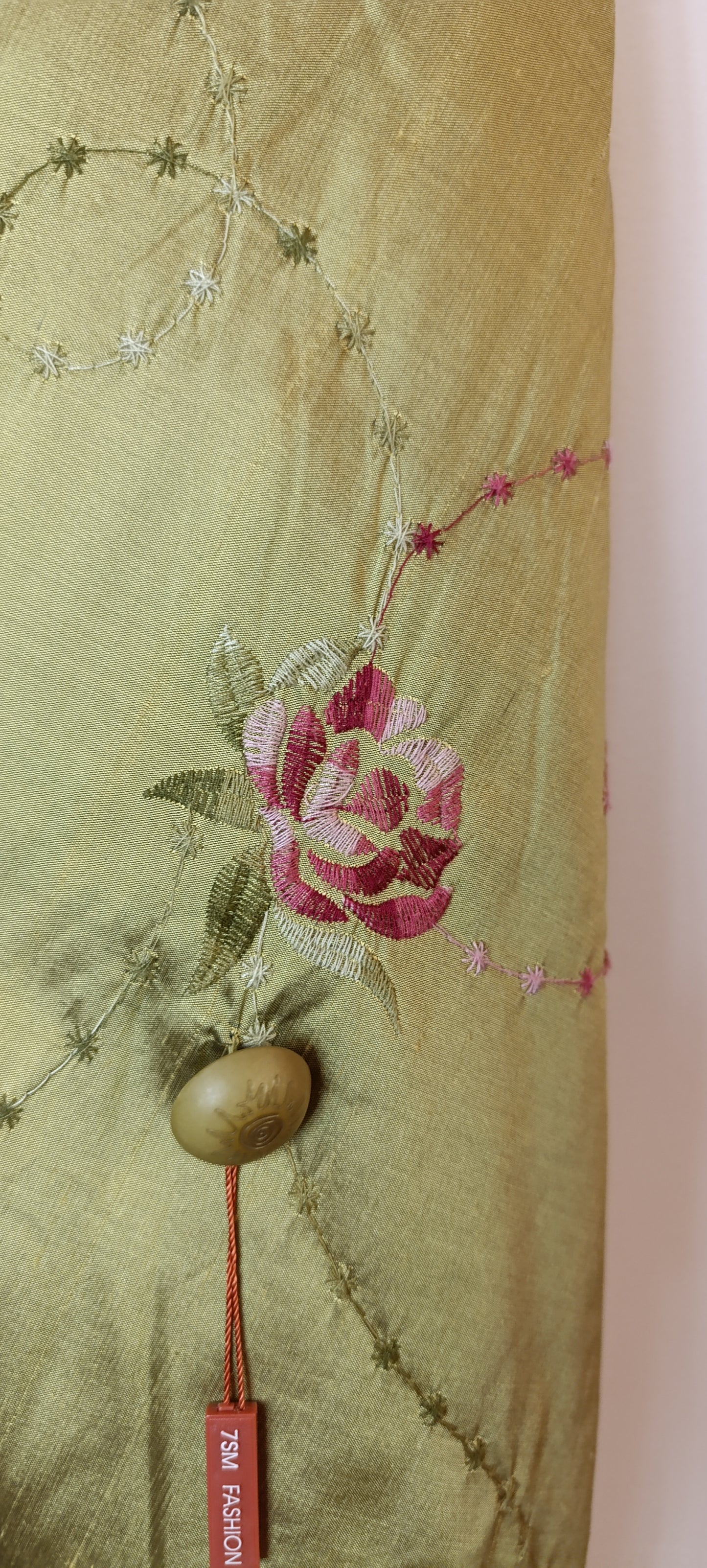 Vintage European Style Jacket Large 100% Silk, Green