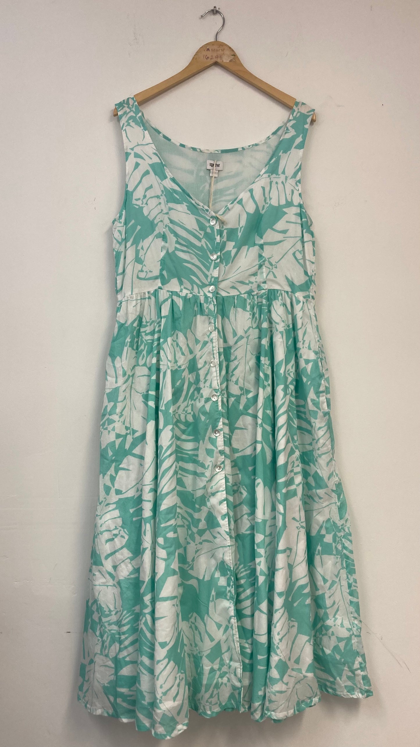 100% Cotton White and Teal Floral Button Up Maxi Dress