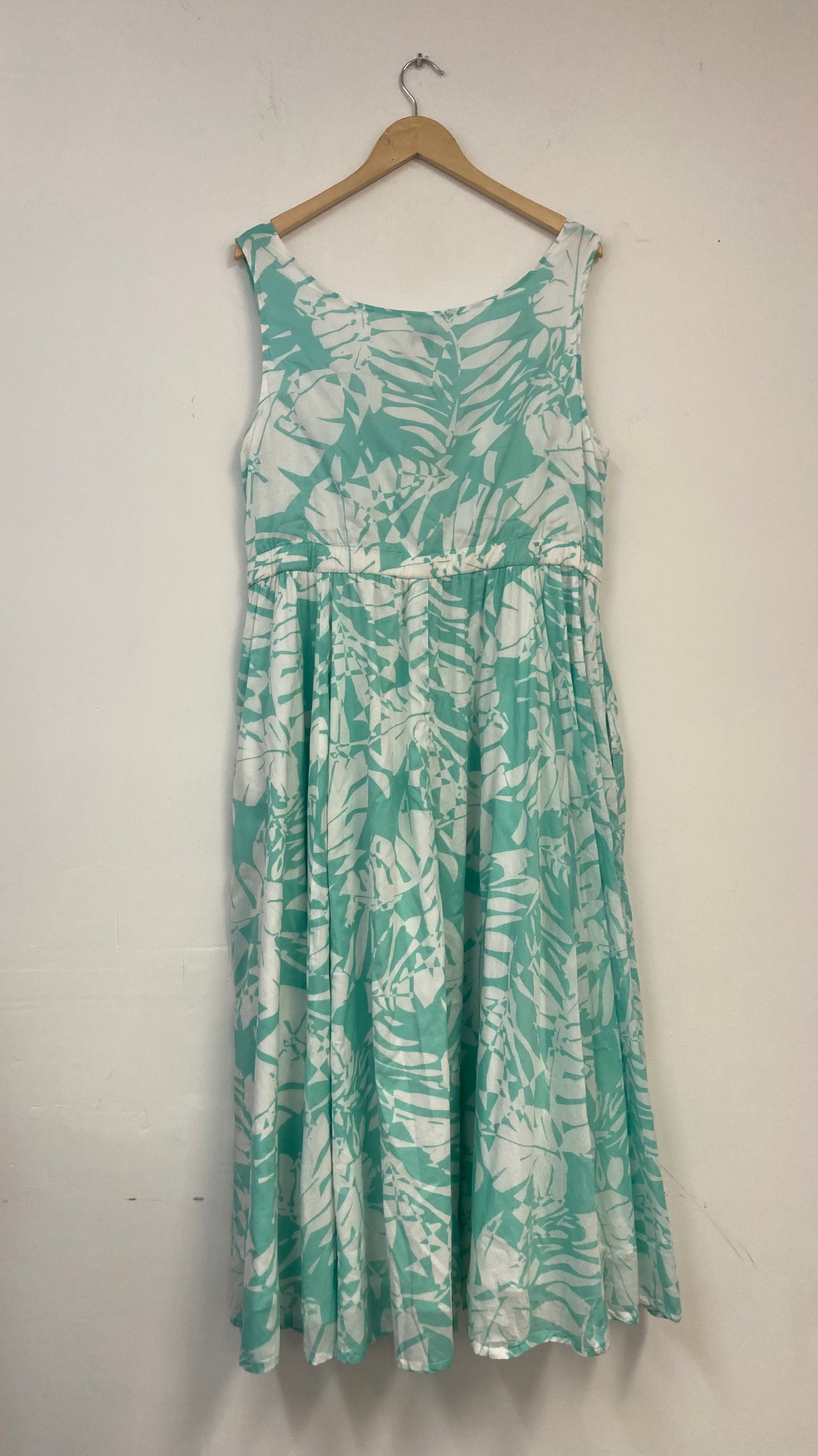 100% Cotton White and Teal Floral Button Up Maxi Dress