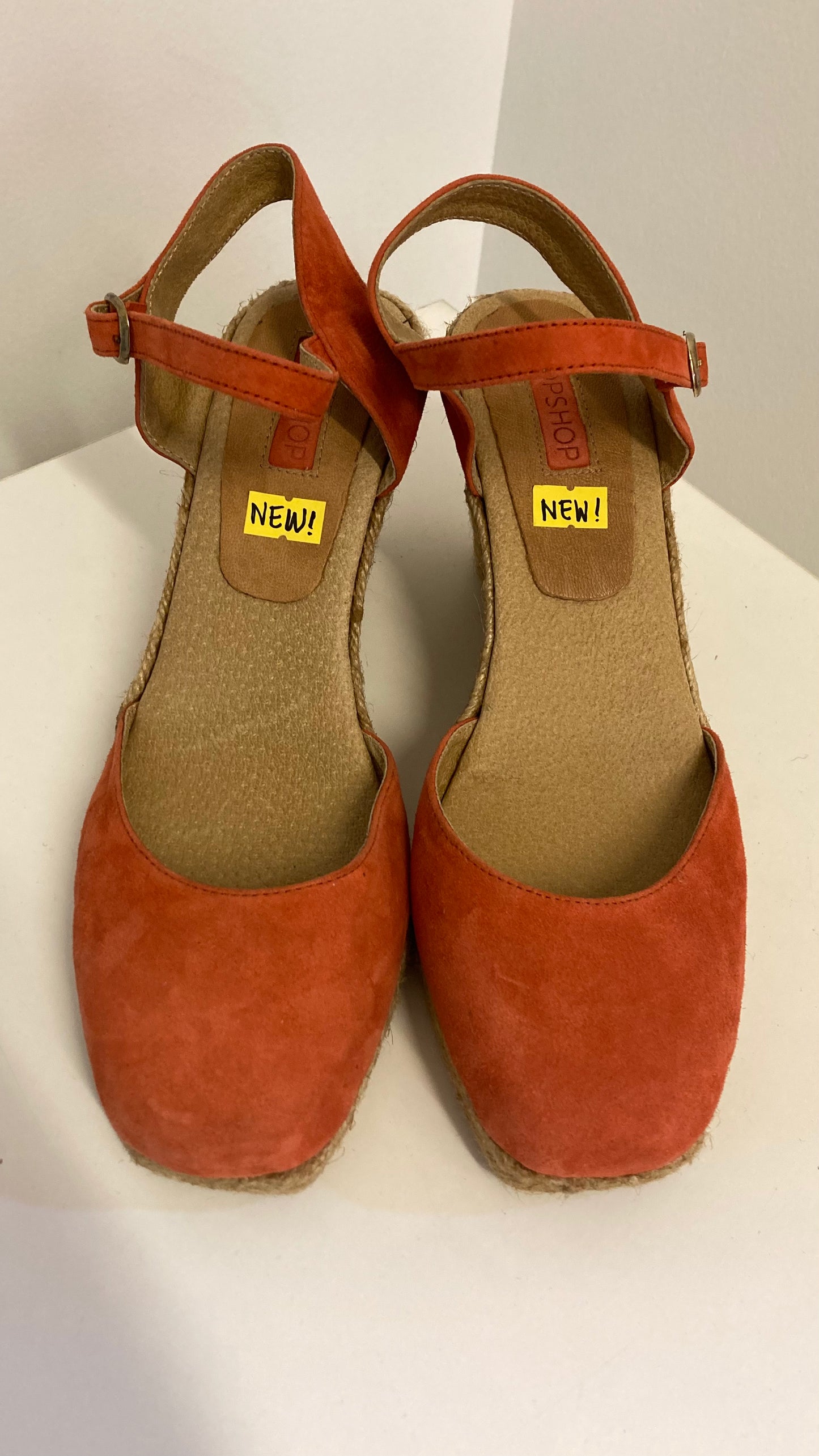 New Orange Suede Strappy Wedge Heel