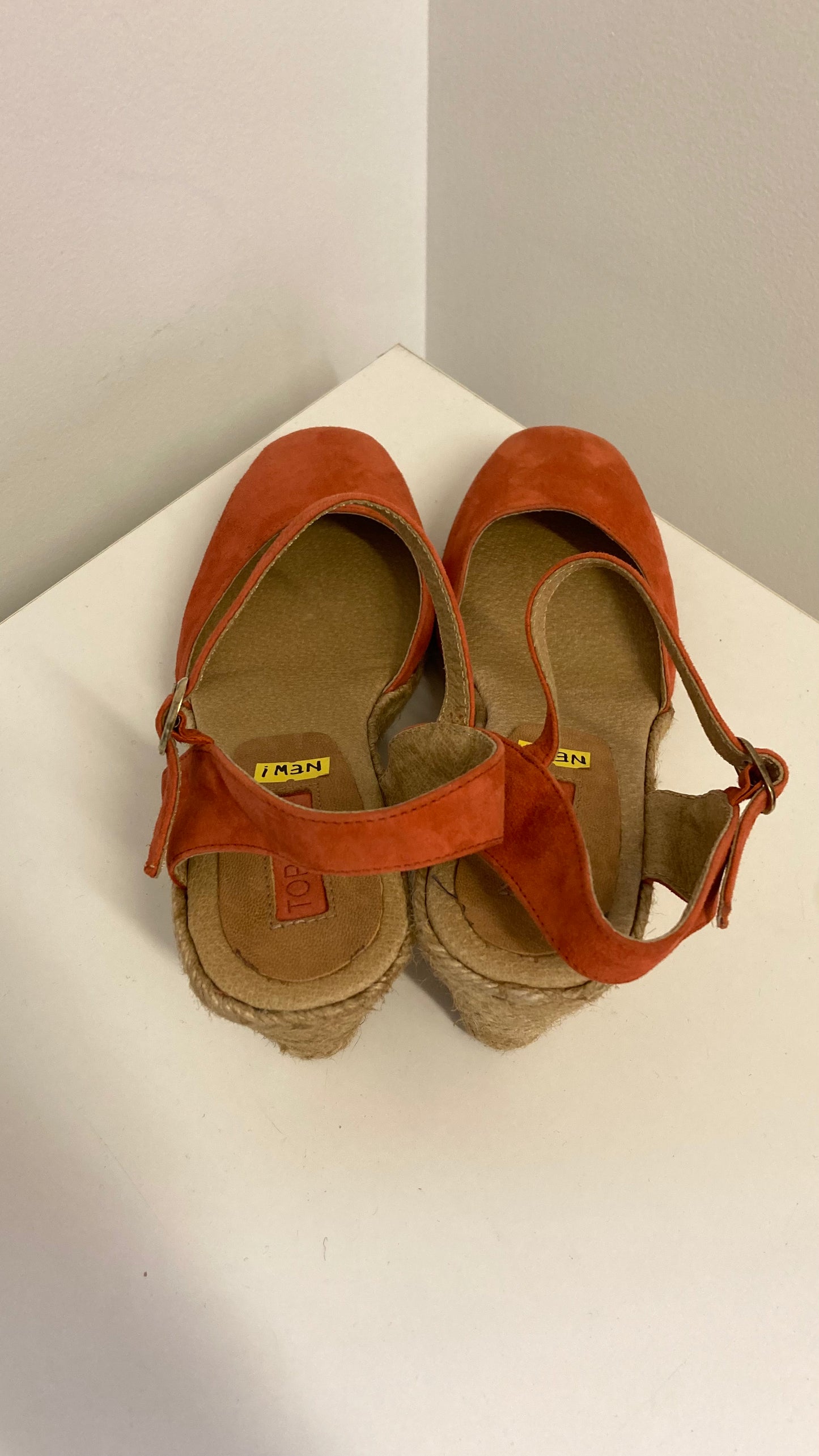 New Orange Suede Strappy Wedge Heel