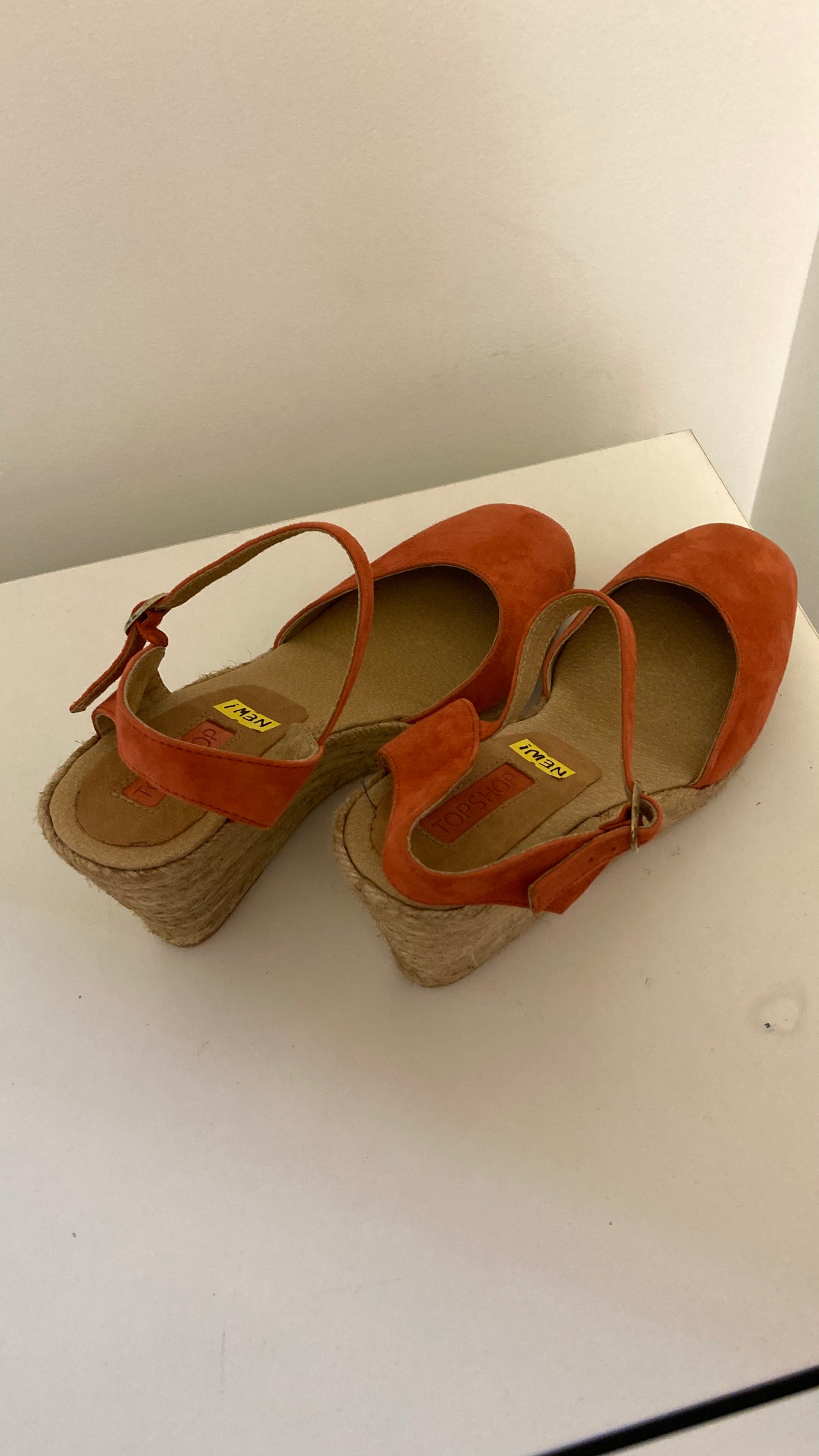 New Orange Suede Strappy Wedge Heel