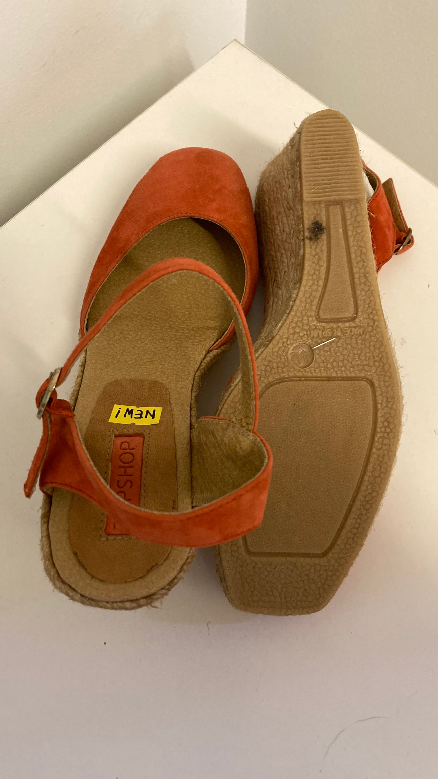 New Orange Suede Strappy Wedge Heel