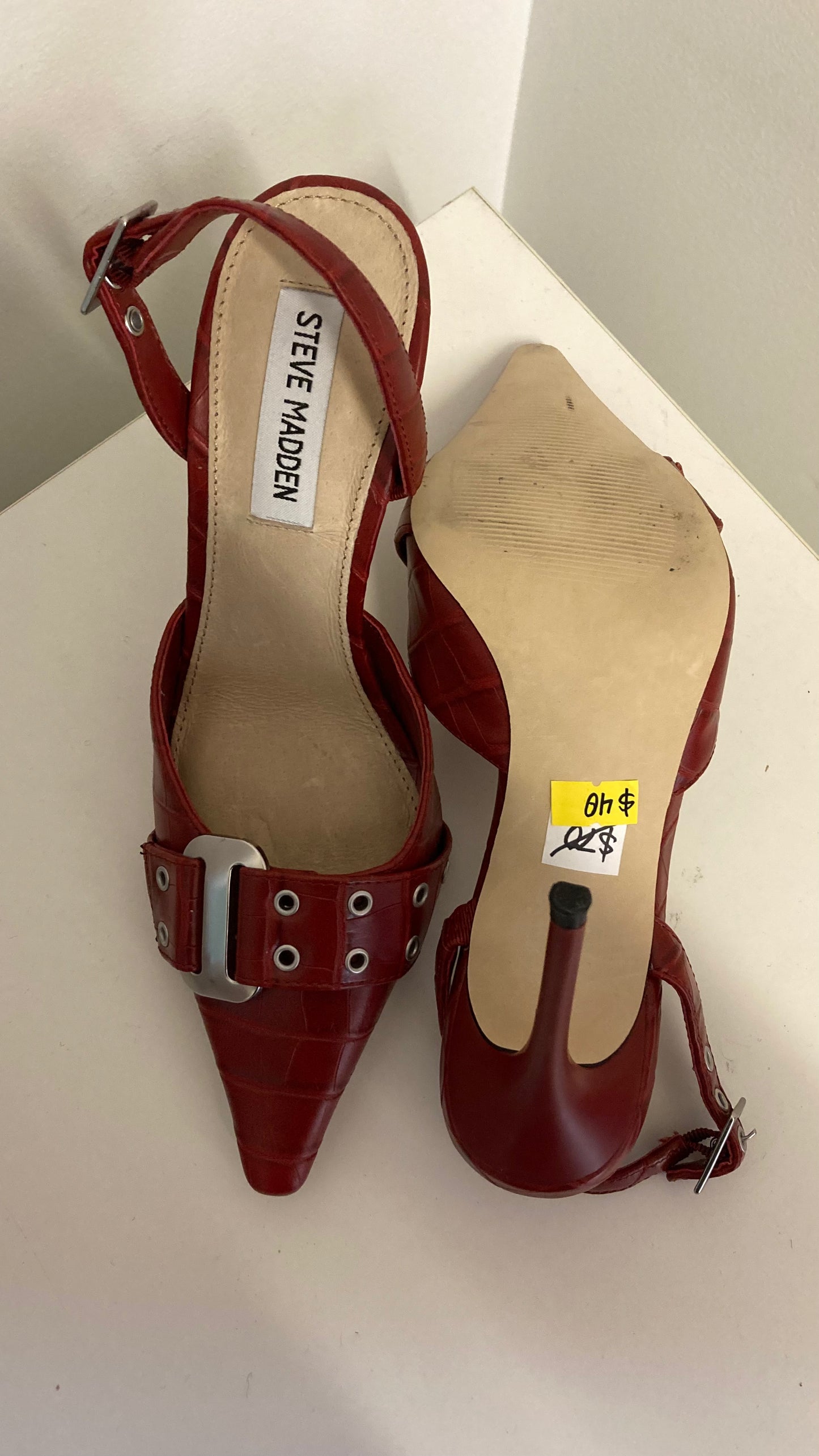 Red Buckled Stilettos'