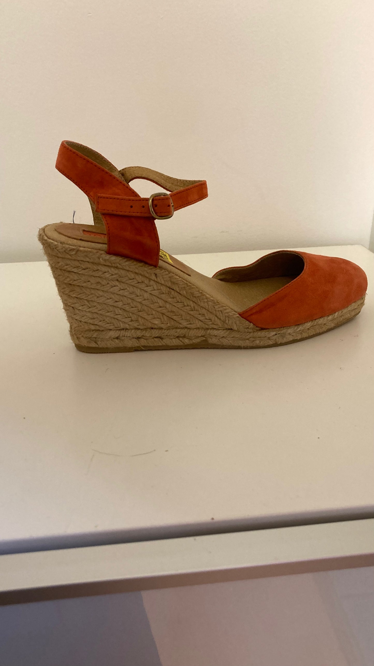 New Orange Suede Strappy Wedge Heel