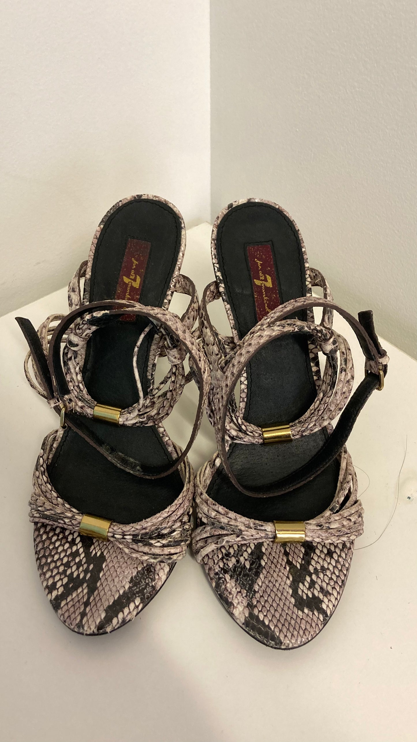 Snake Skin Strappy Gold Heels
