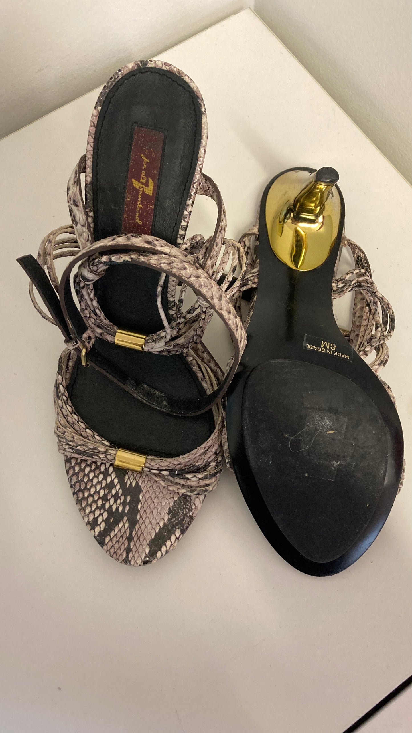Snake Skin Strappy Gold Heels