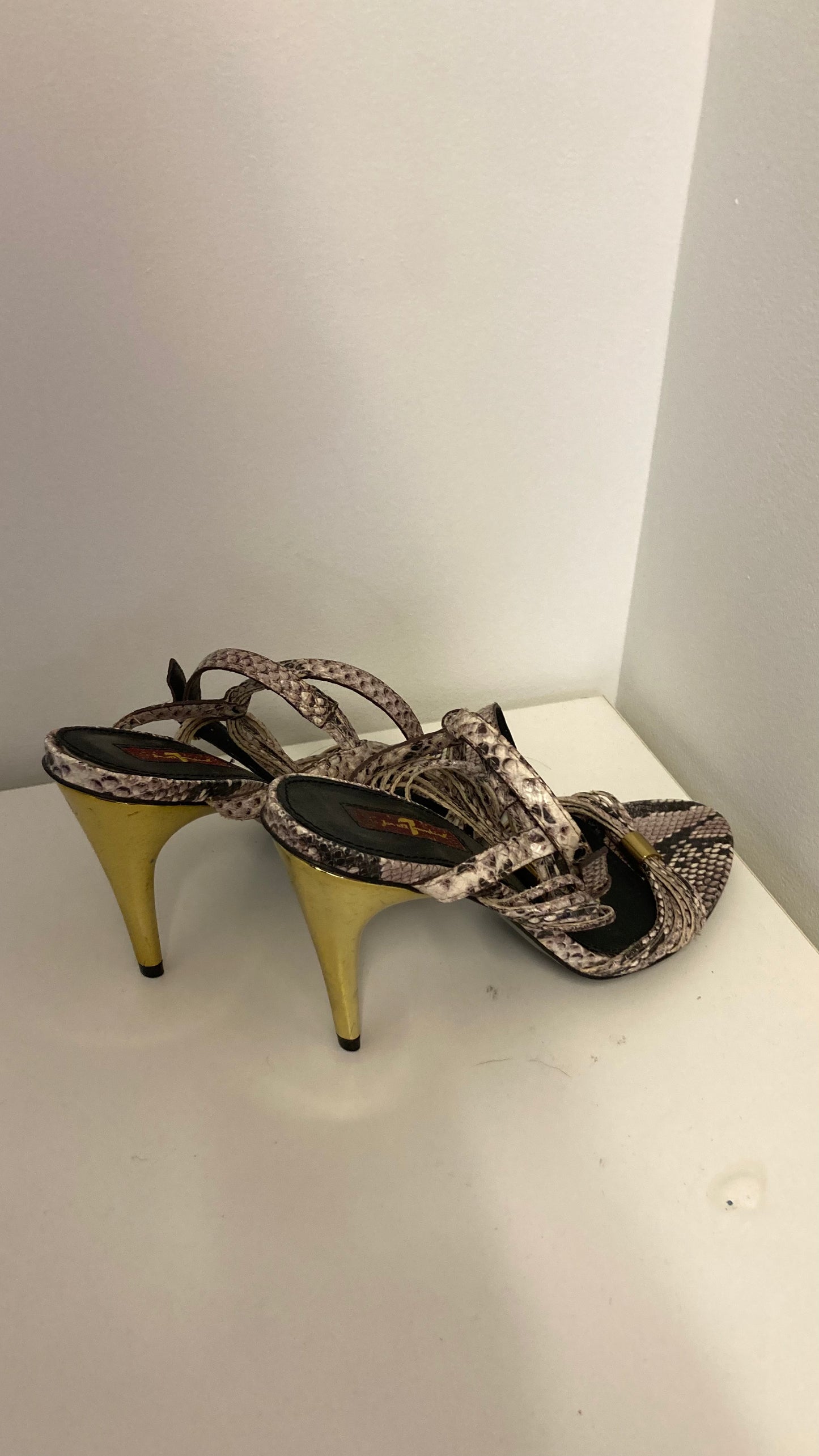 Snake Skin Strappy Gold Heels
