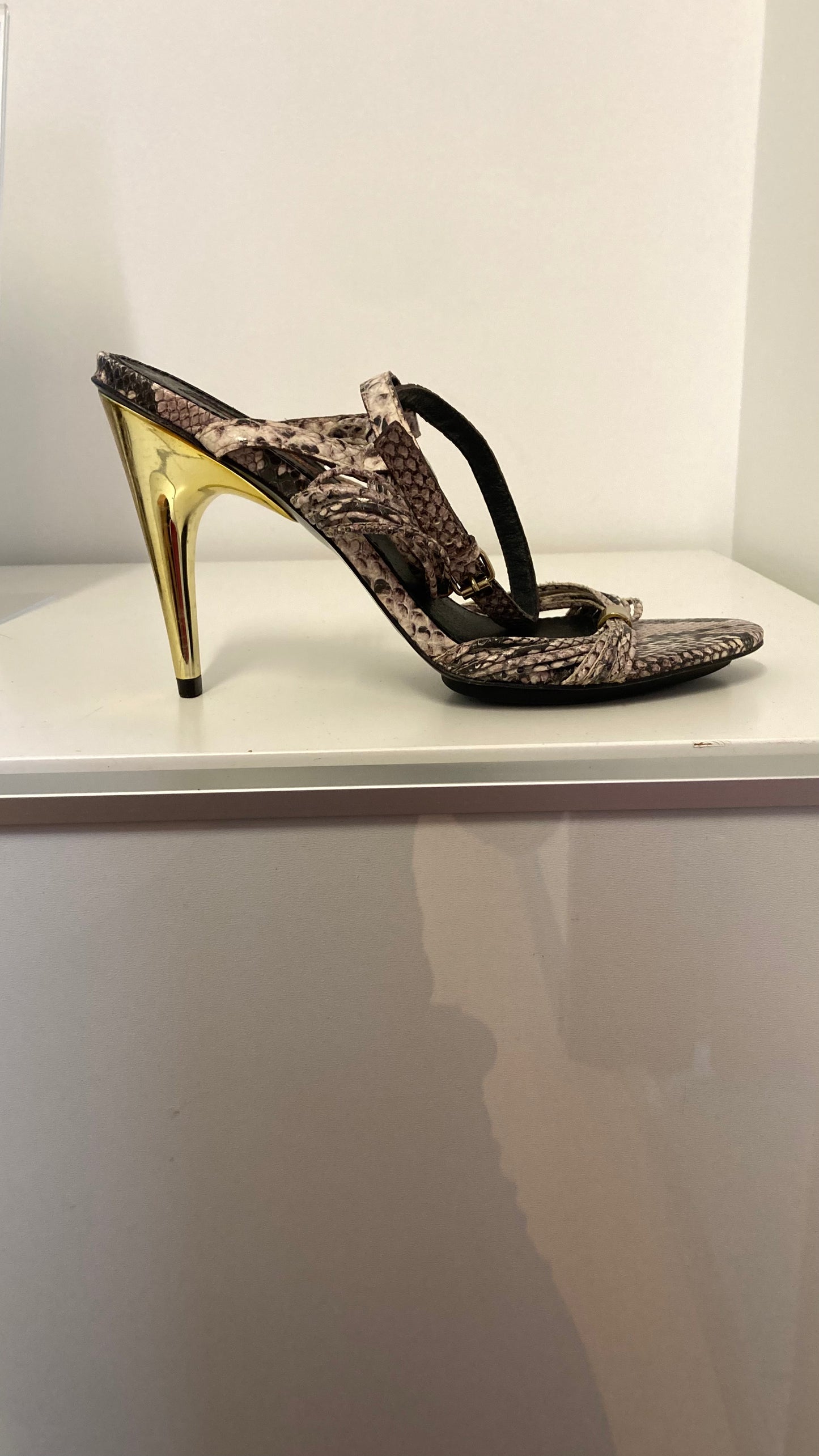 Snake Skin Strappy Gold Heels