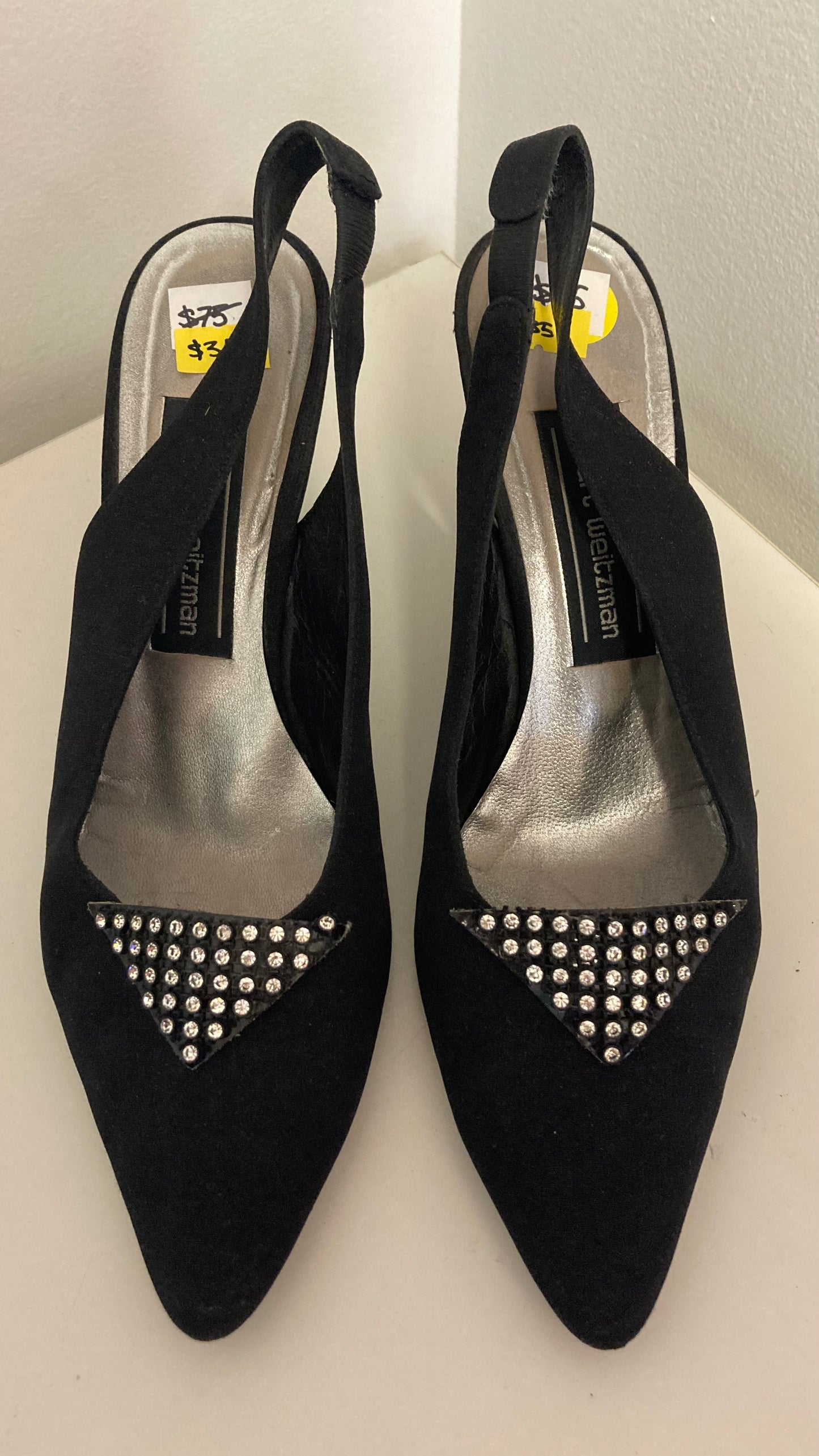 Black Slingback Heels with Bedazzled Heel