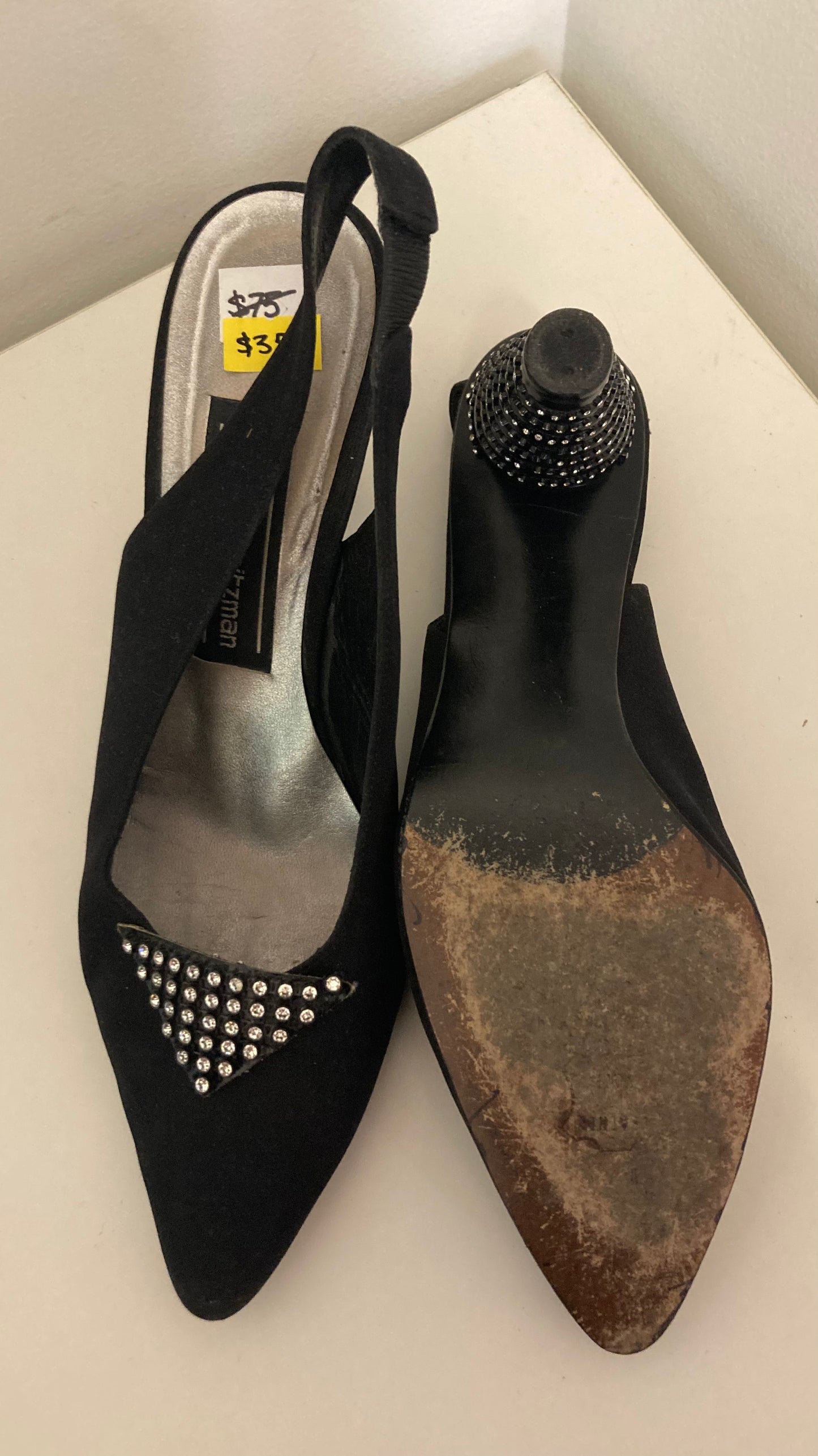Black Slingback Heels with Bedazzled Heel
