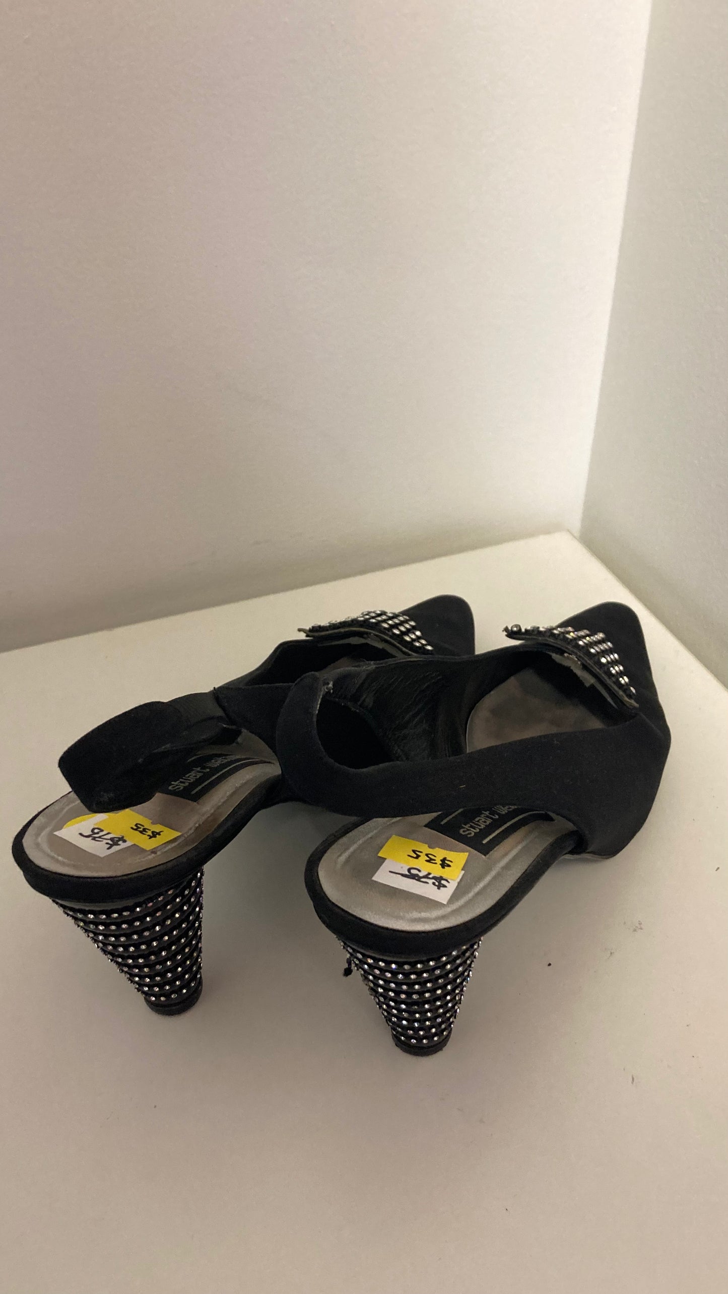 Black Slingback Heels with Bedazzled Heel
