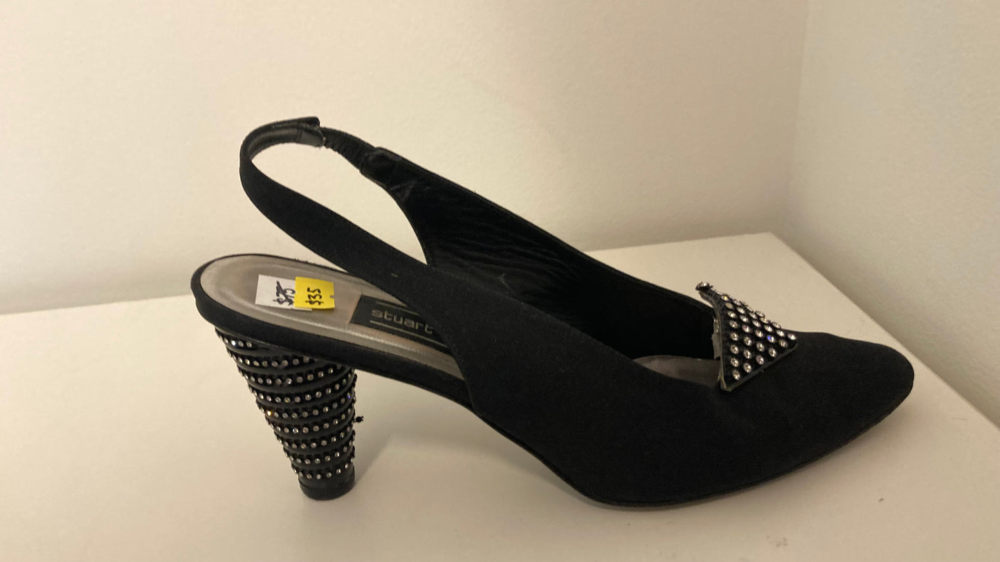Black Slingback Heels with Bedazzled Heel