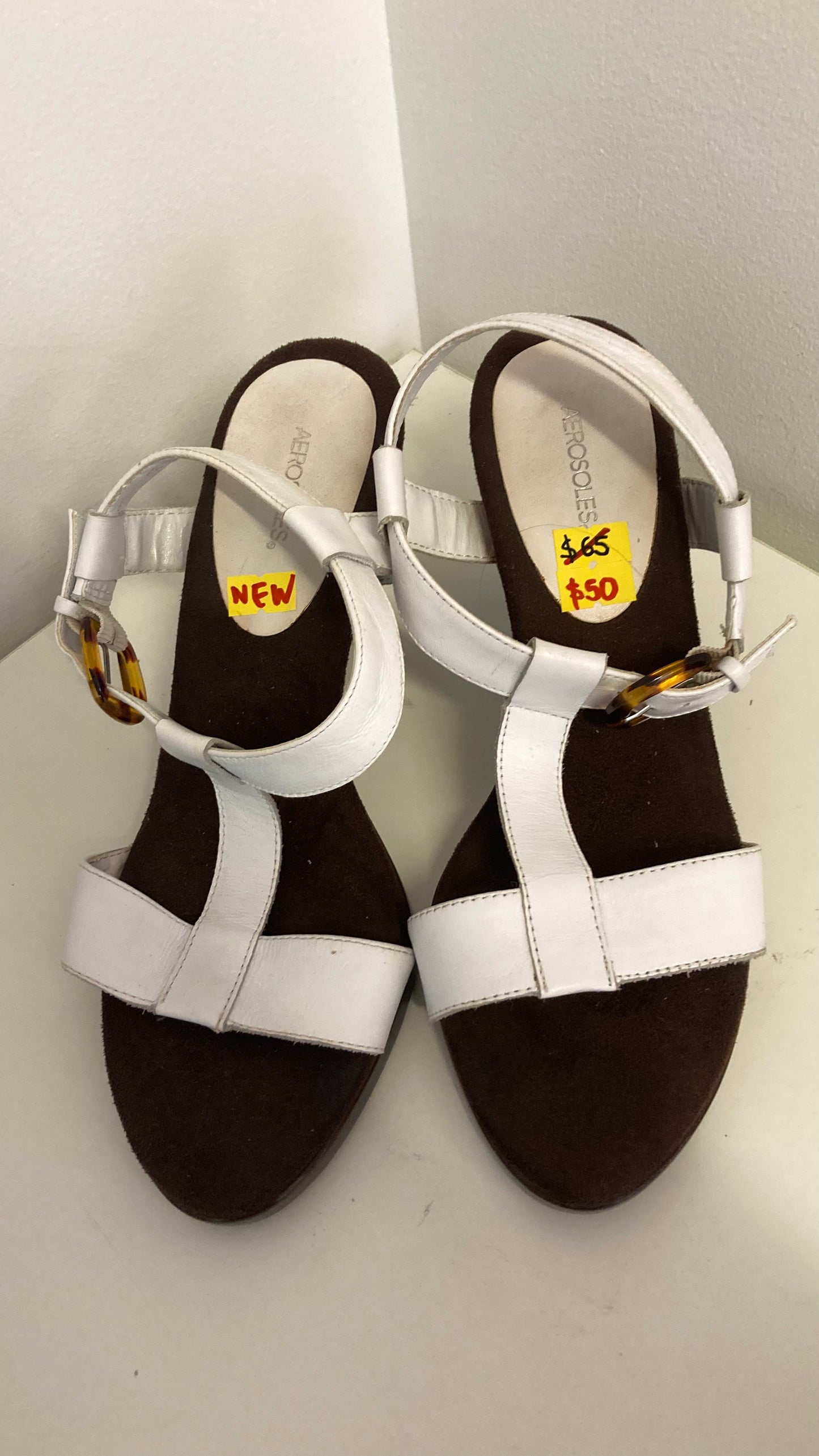 New Brown and White Strappy Heels