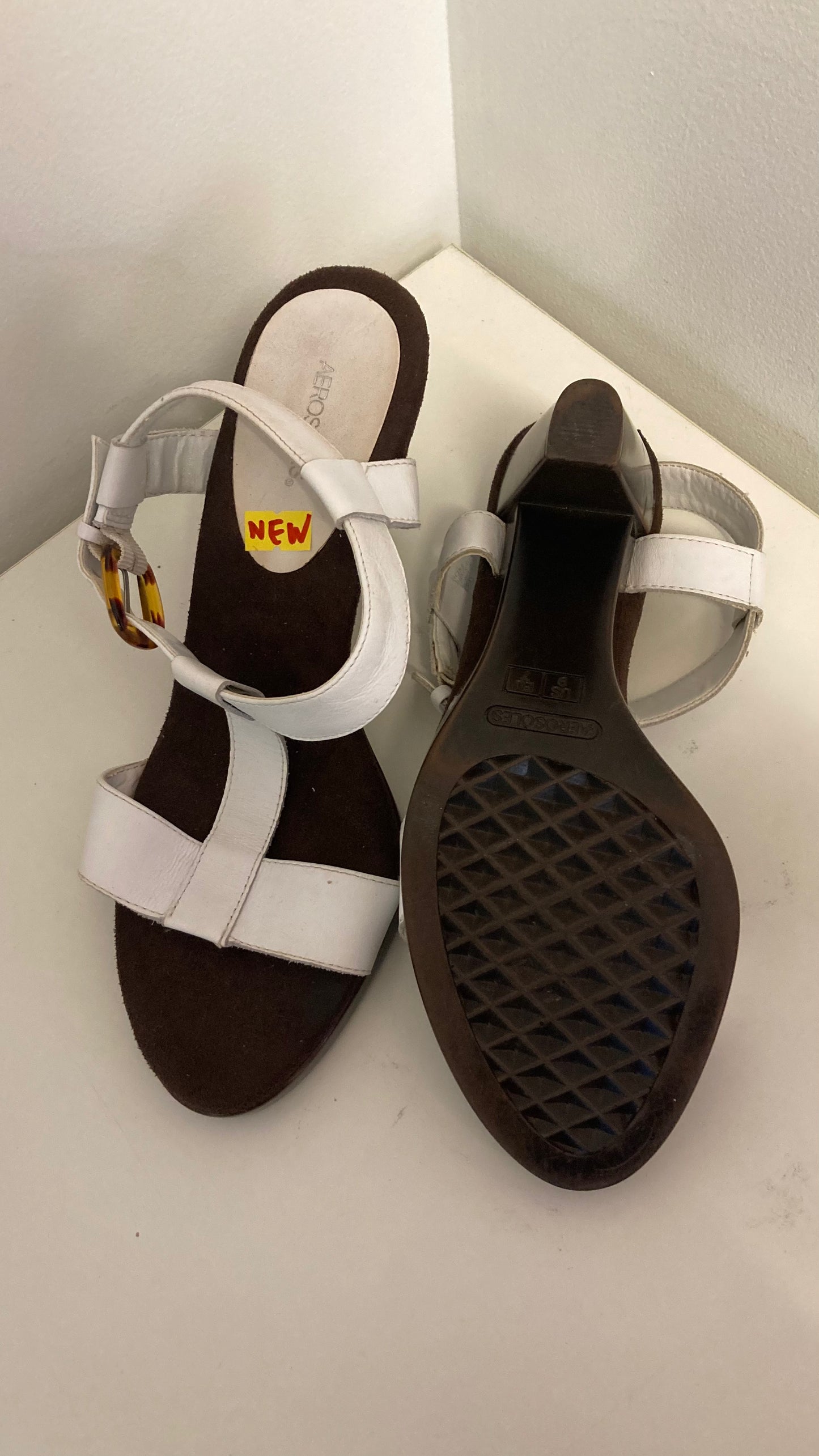 New Brown and White Strappy Heels
