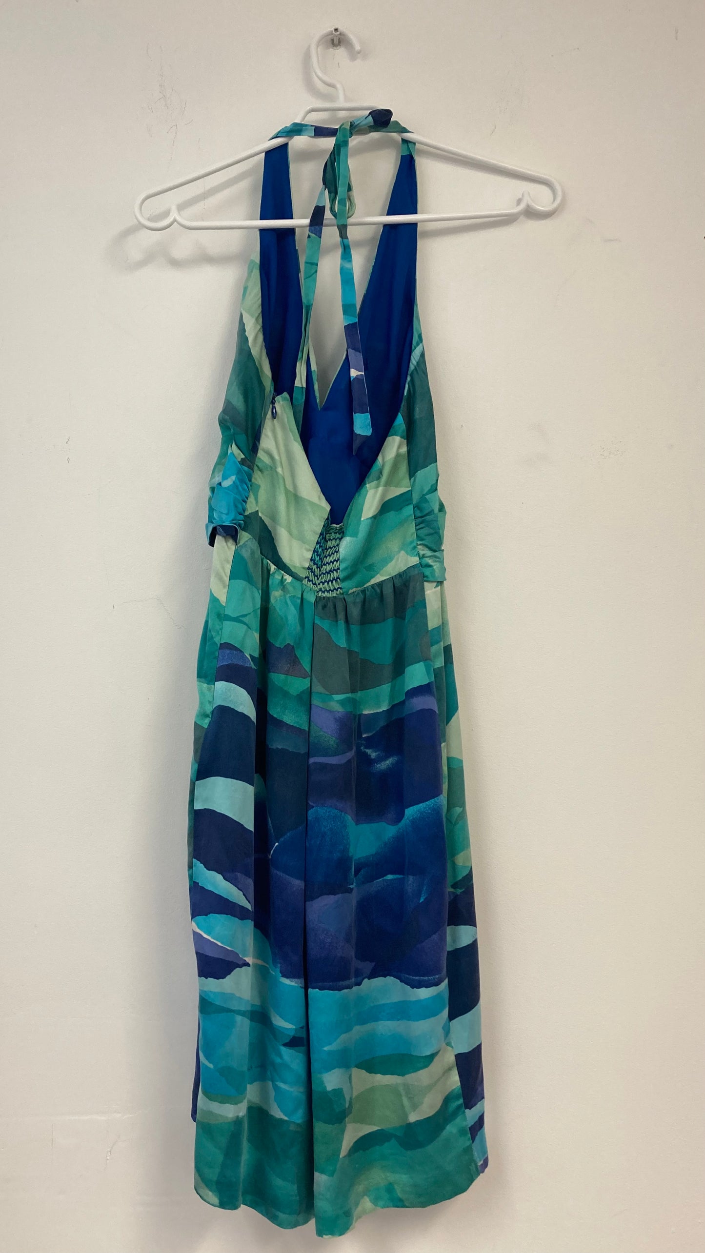 100% Silk Turquoise and Blue Halter Neck Dress