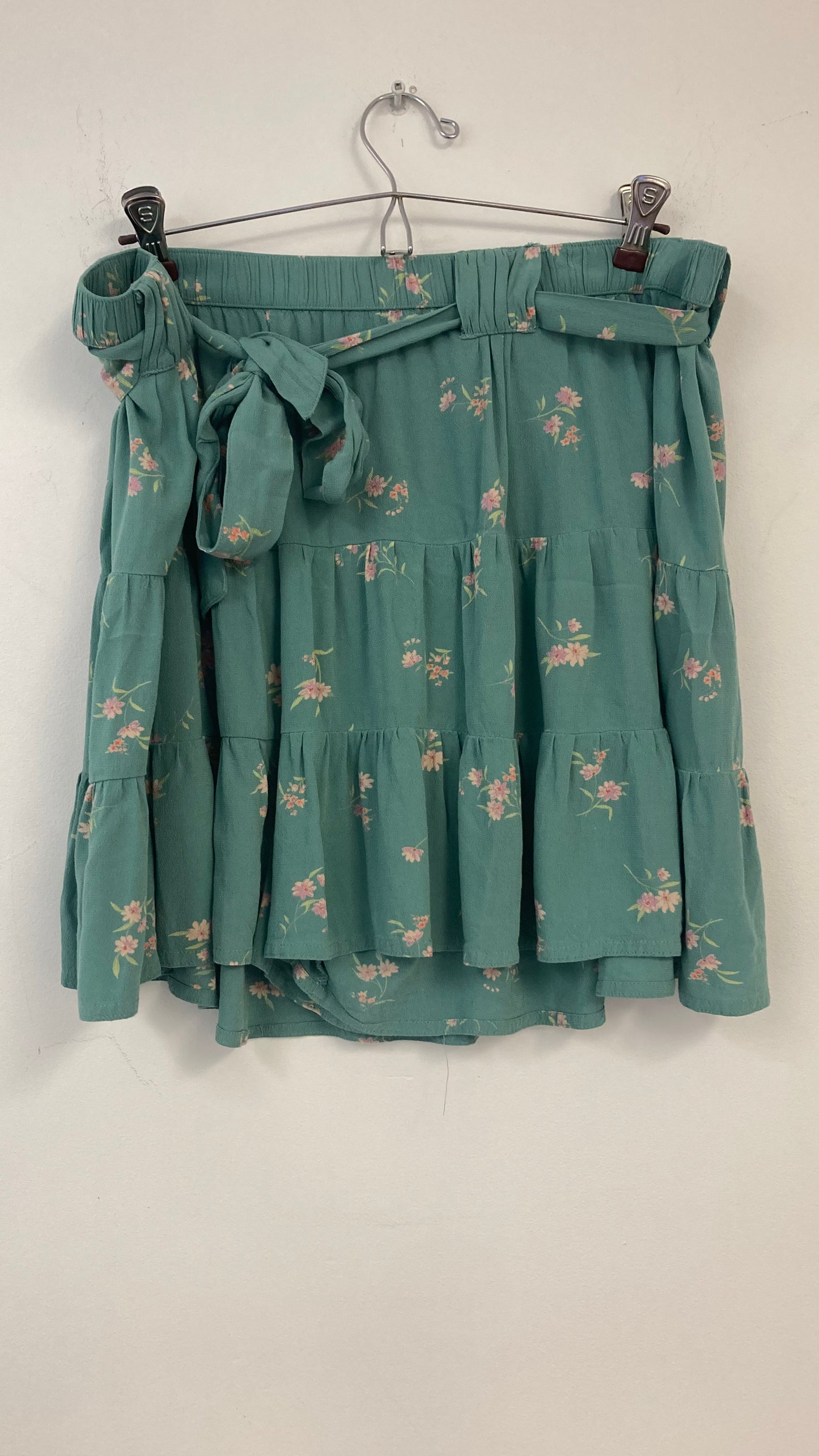 Teal Floral Print Ruffled Shorts with Waist Tie