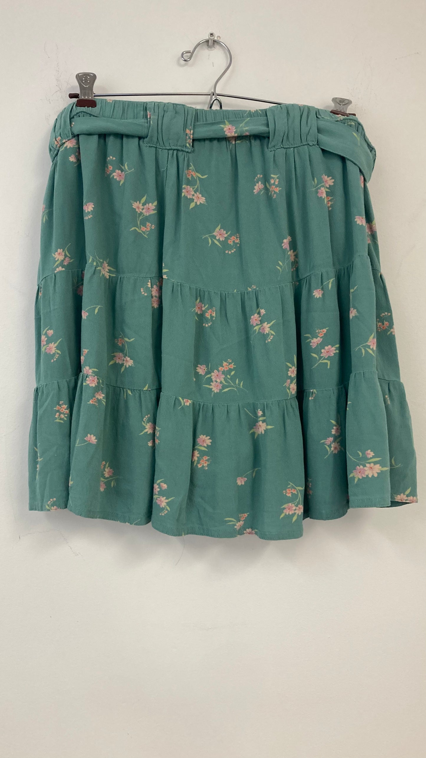 Teal Floral Print Ruffled Shorts with Waist Tie