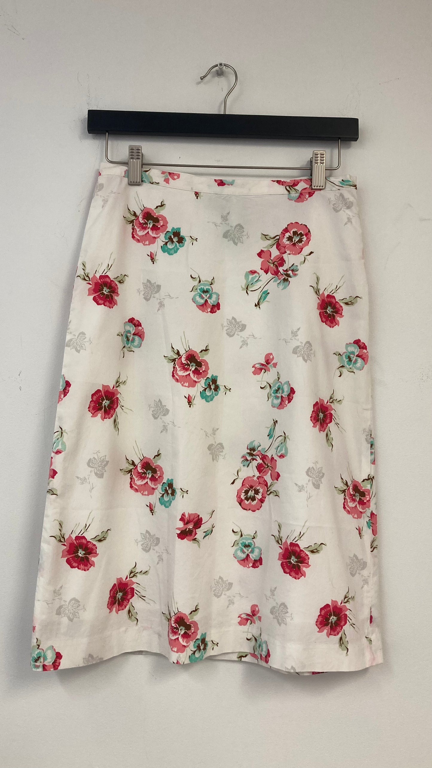 White Floral Print A-line Midi Skirt