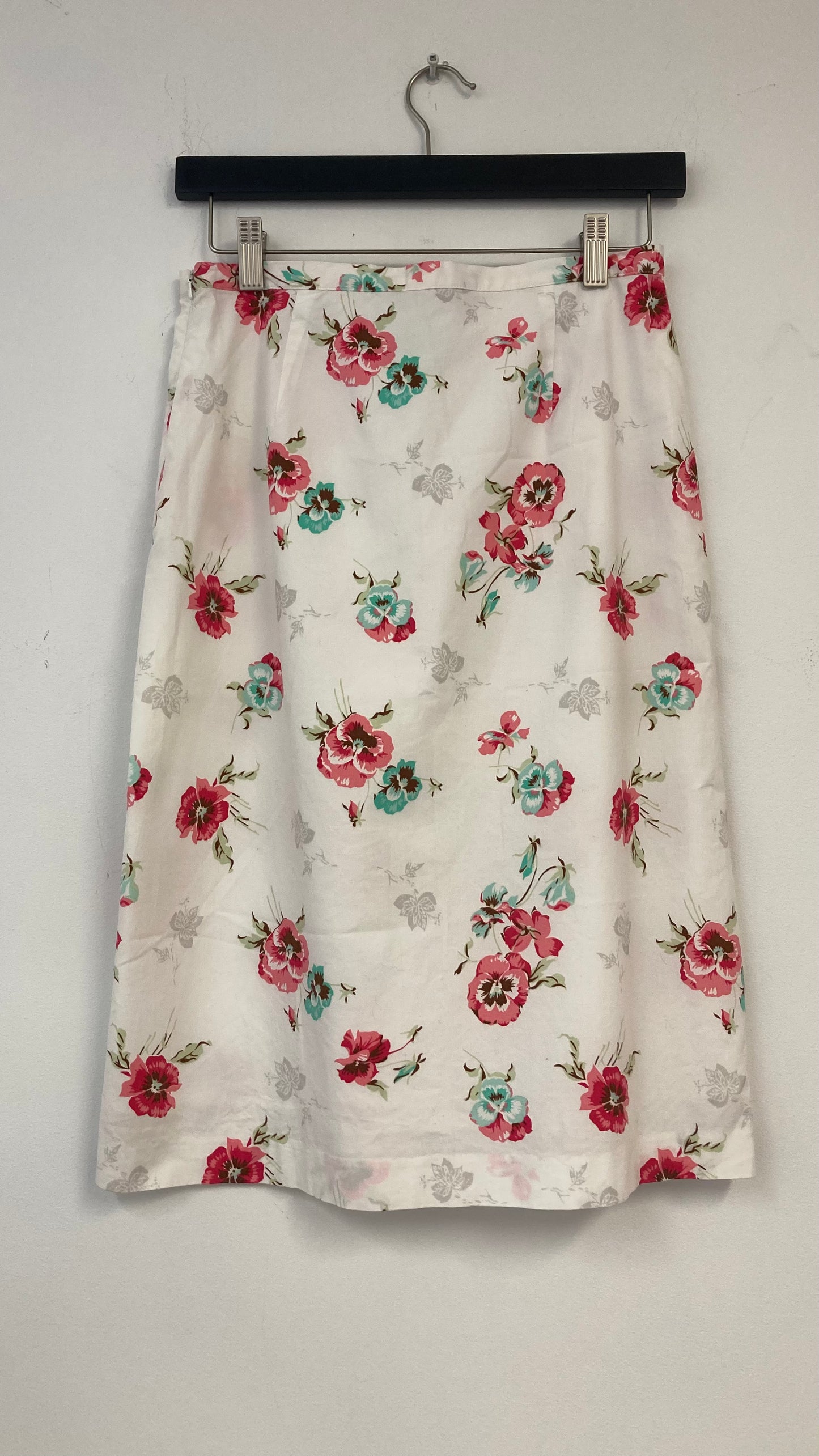 White Floral Print A-line Midi Skirt