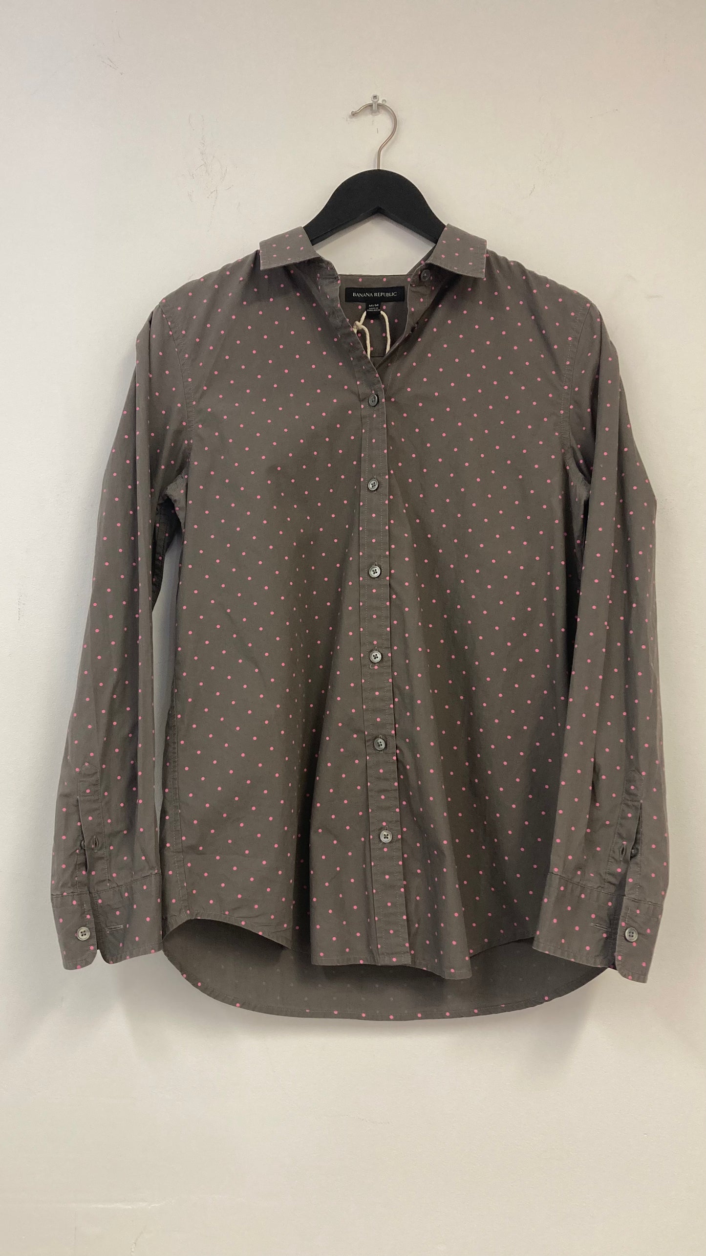 Gray and Pink Polka Dot Button Up Long Sleeve
