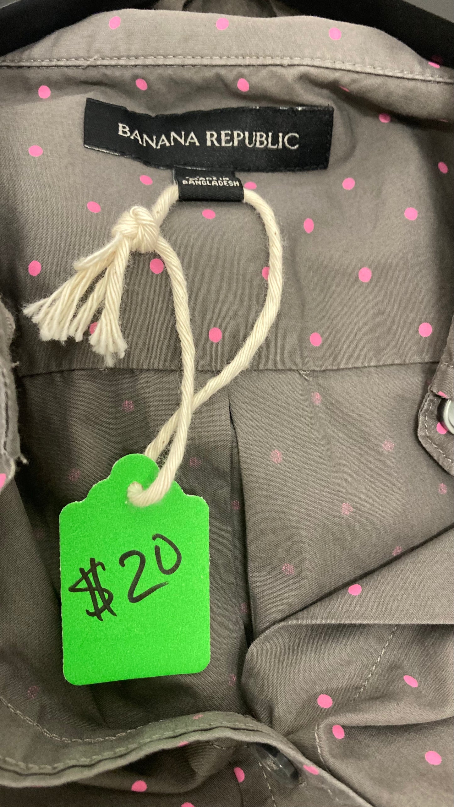 Gray and Pink Polka Dot Button Up Long Sleeve
