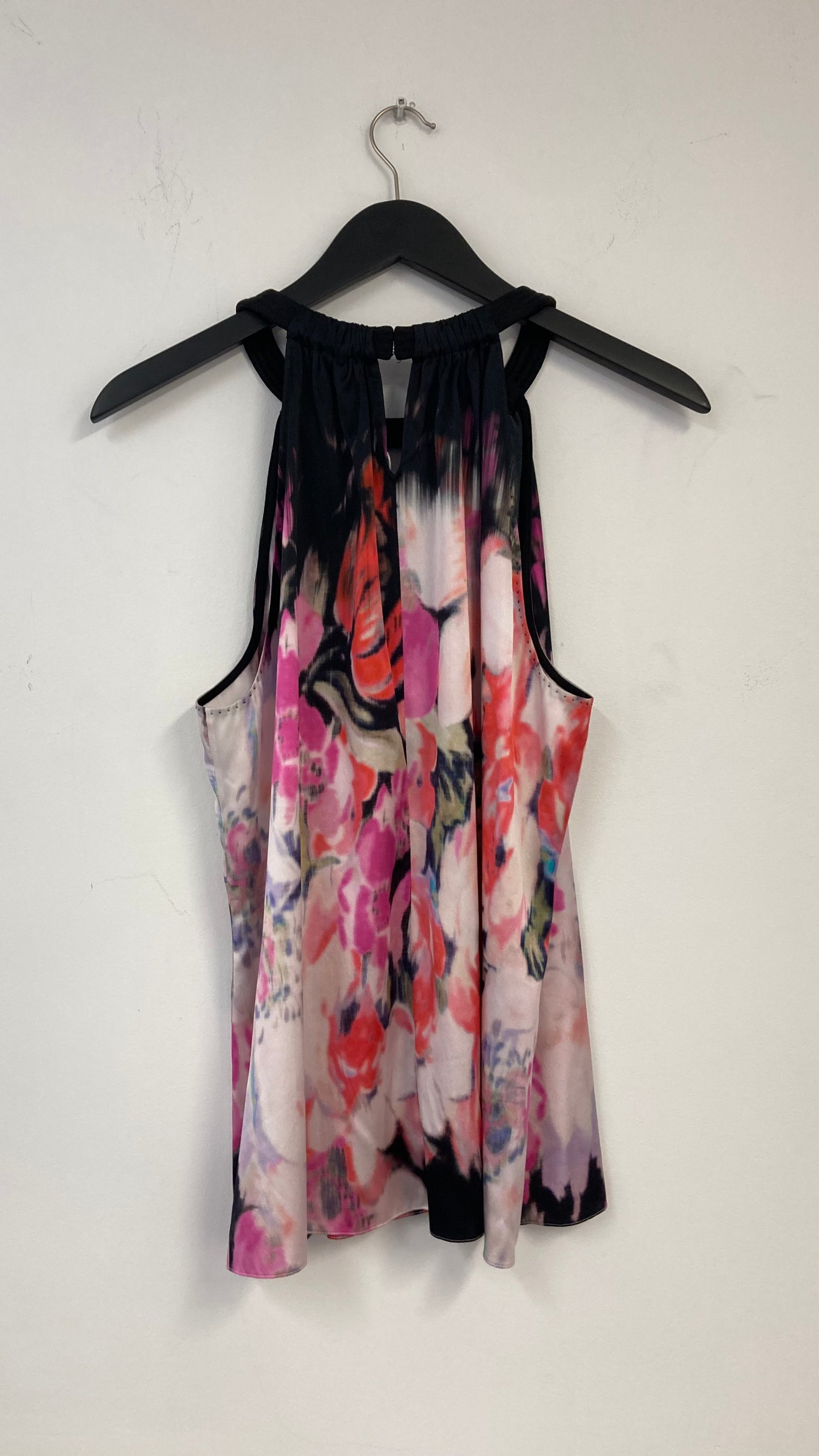 Black and Pink Floral Print Sleeveless Blouse