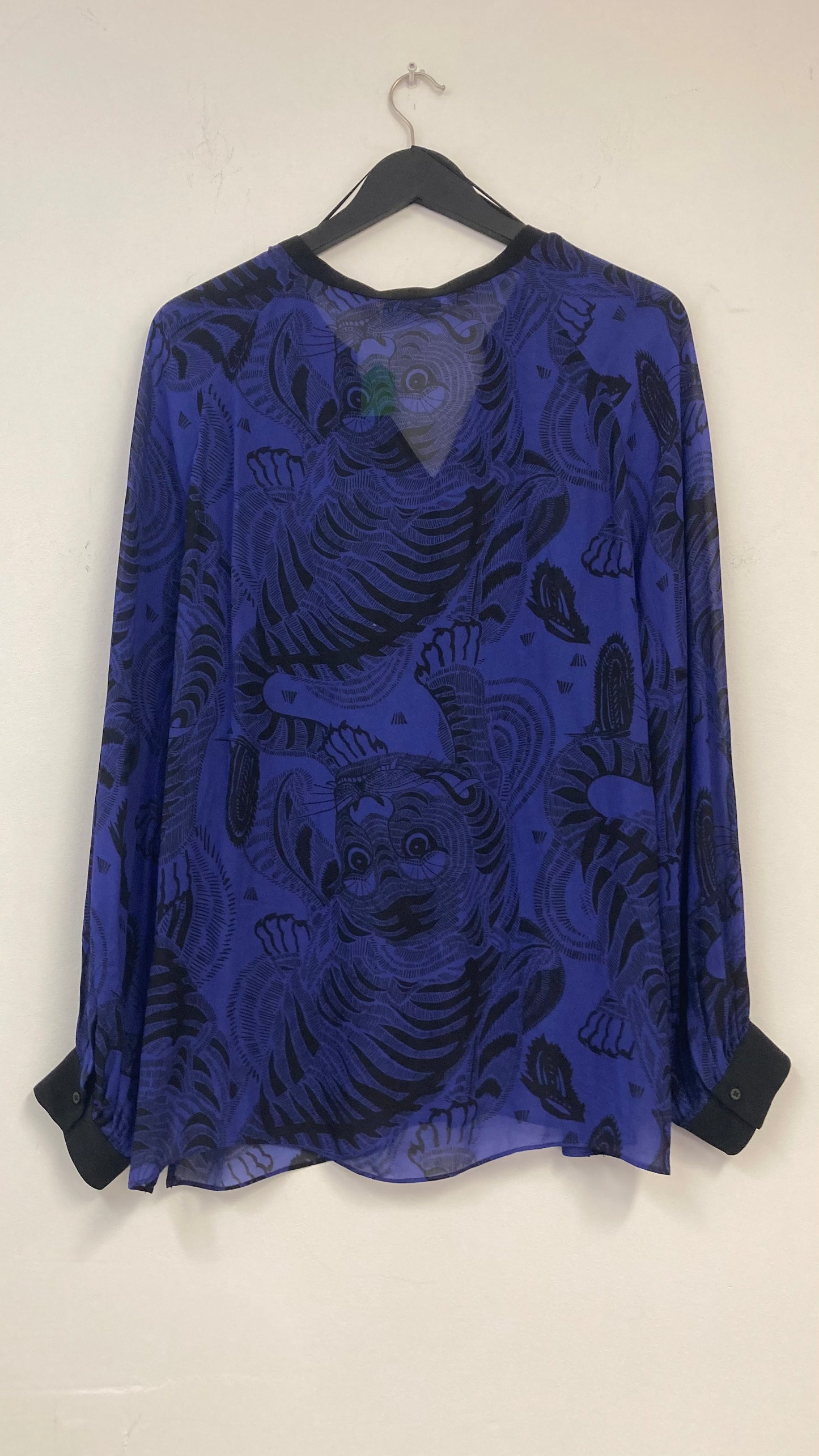 Blue and Black Print Long Sleeve Blouse