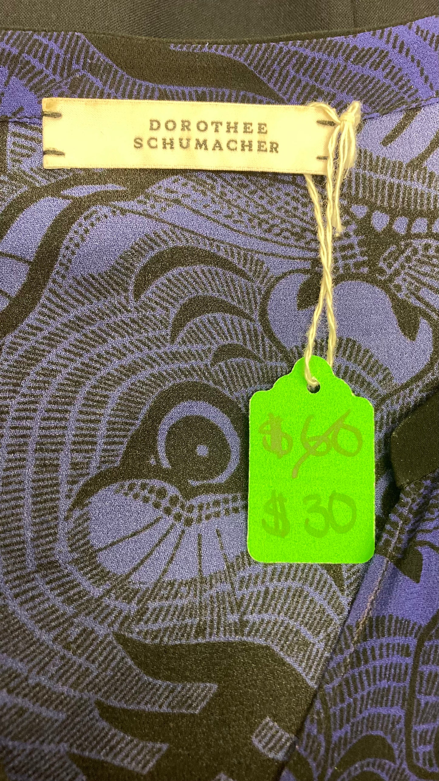 Blue and Black Print Long Sleeve Blouse