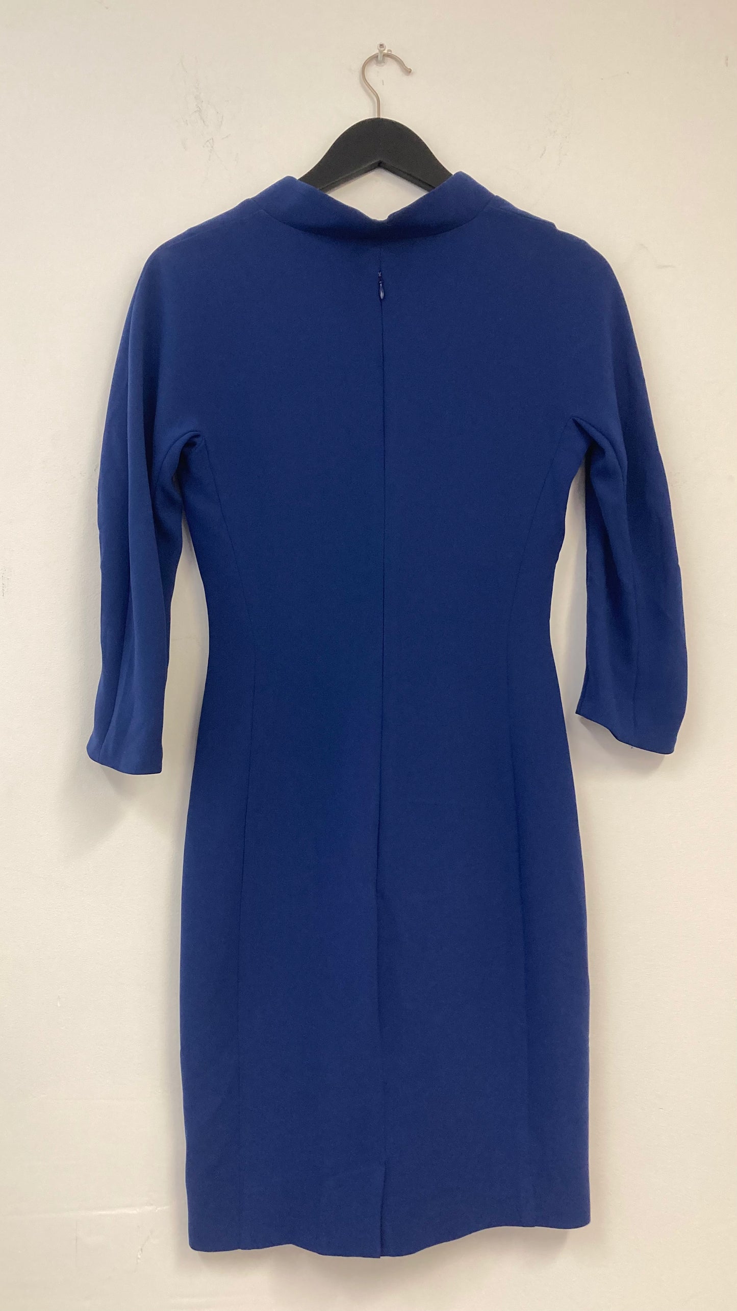 Blue 3/4 Sleeve Front Tie Midi Dress