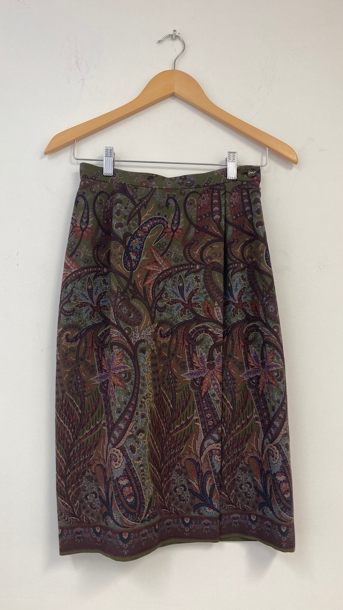 Floral Print Green and Purple Midi Skirt