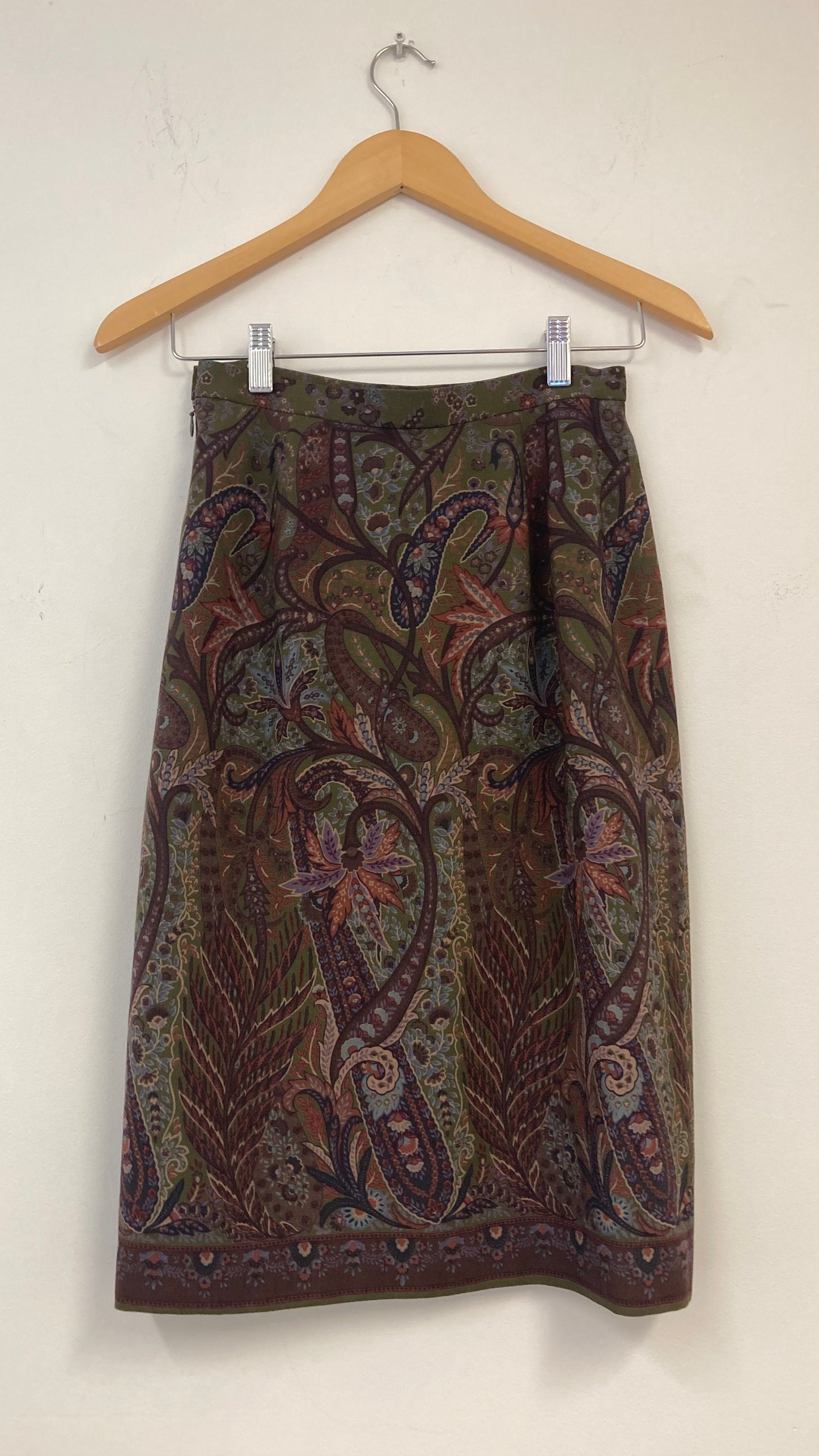 Floral Print Green and Purple Midi Skirt