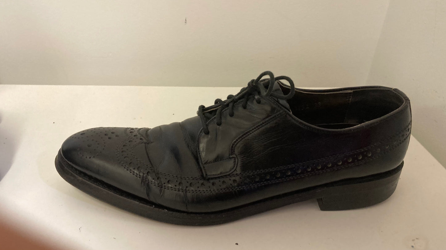 Black Leather Wingtip Men's Dress Shoes
