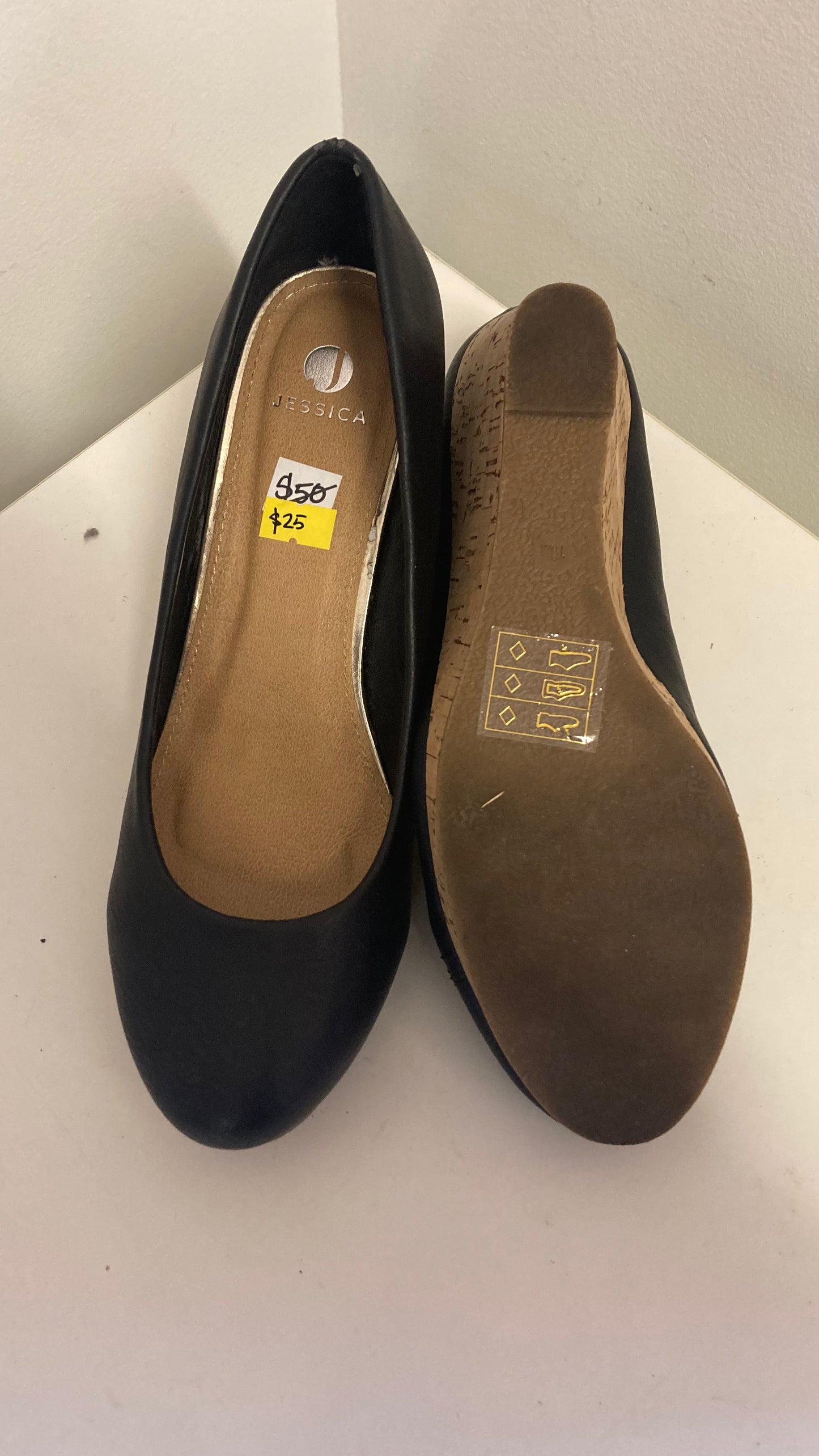 Black Cork Heel Wedges