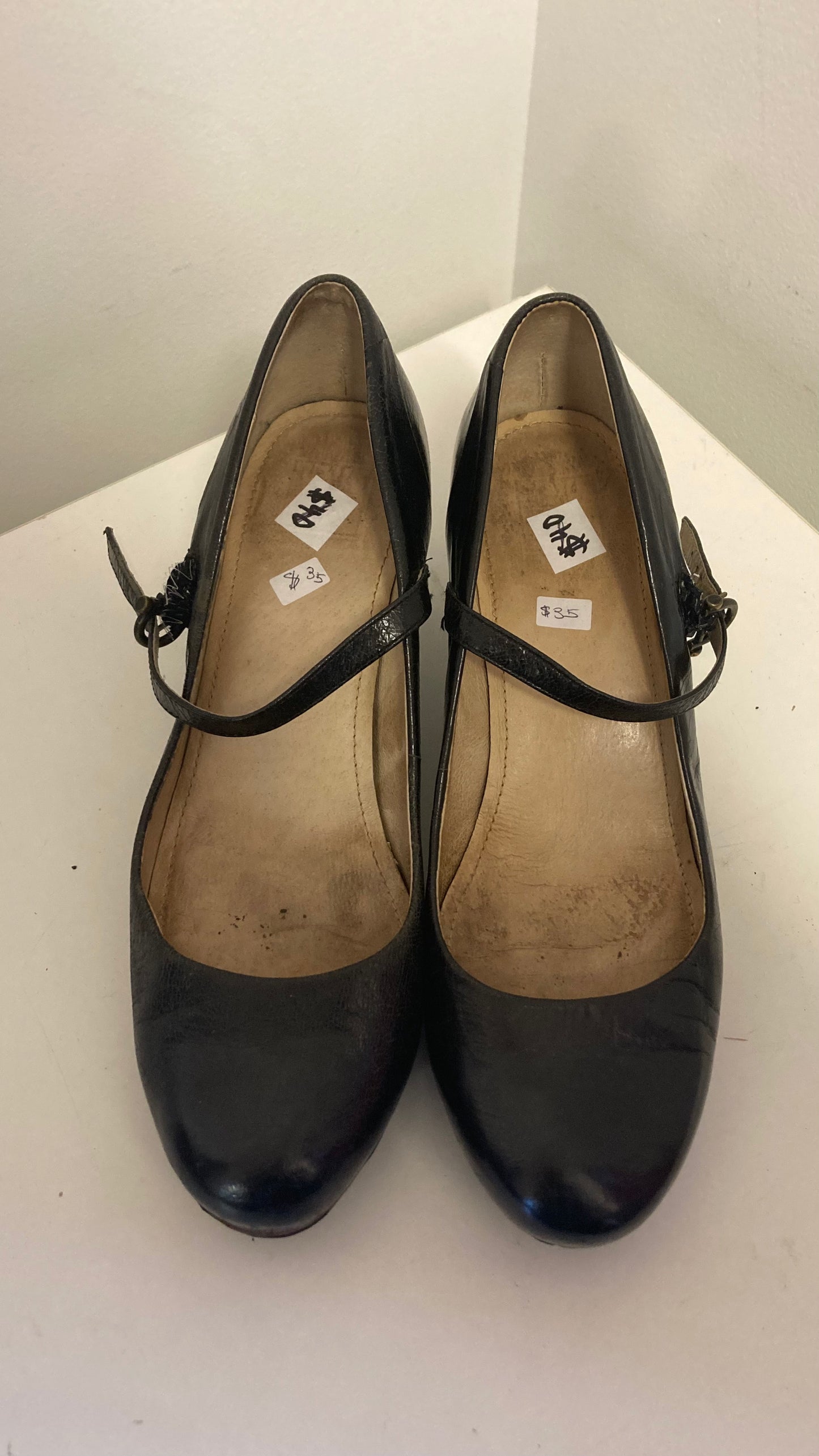 Genuine Leather Black Mary Jane Style Pumps