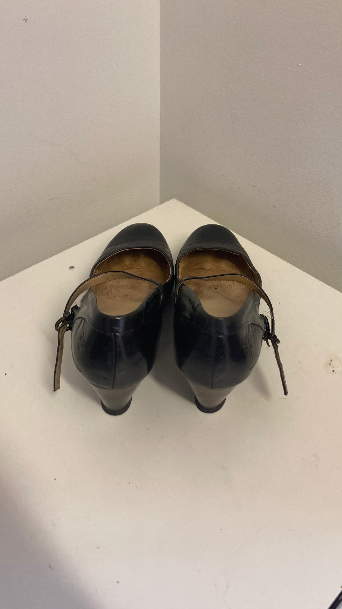 Genuine Leather Black Mary Jane Style Pumps