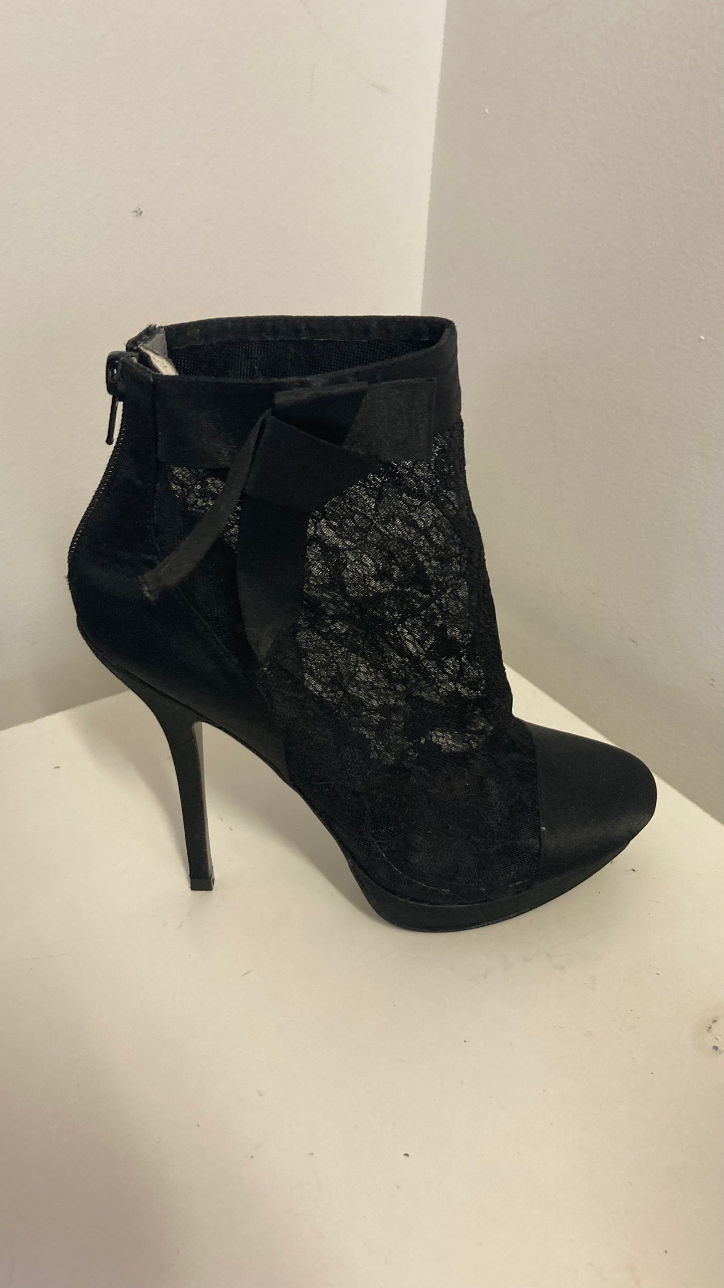 Black Lace Booties With A Stiletto Heel