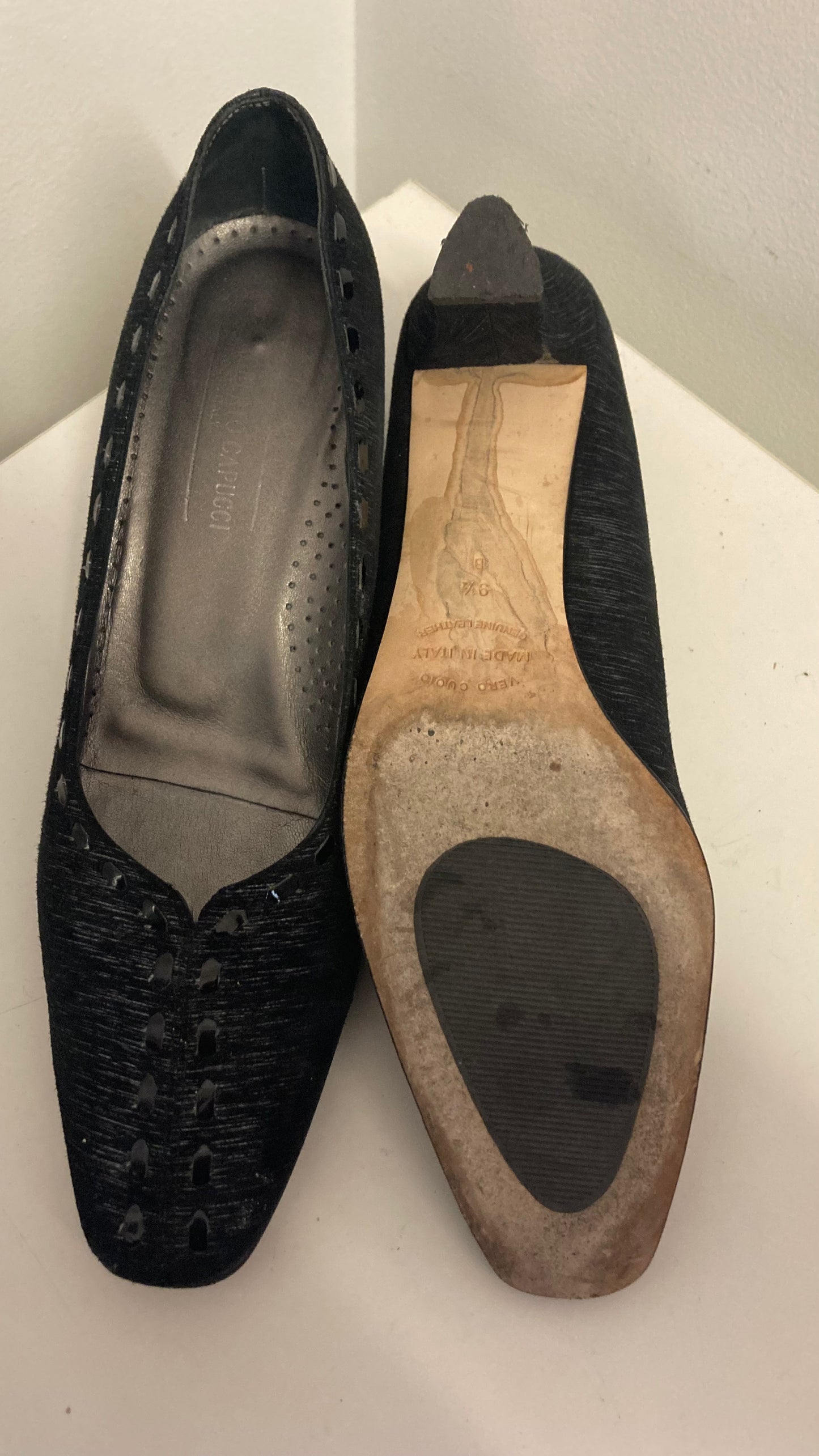 Black Square Toe Kitten Heel