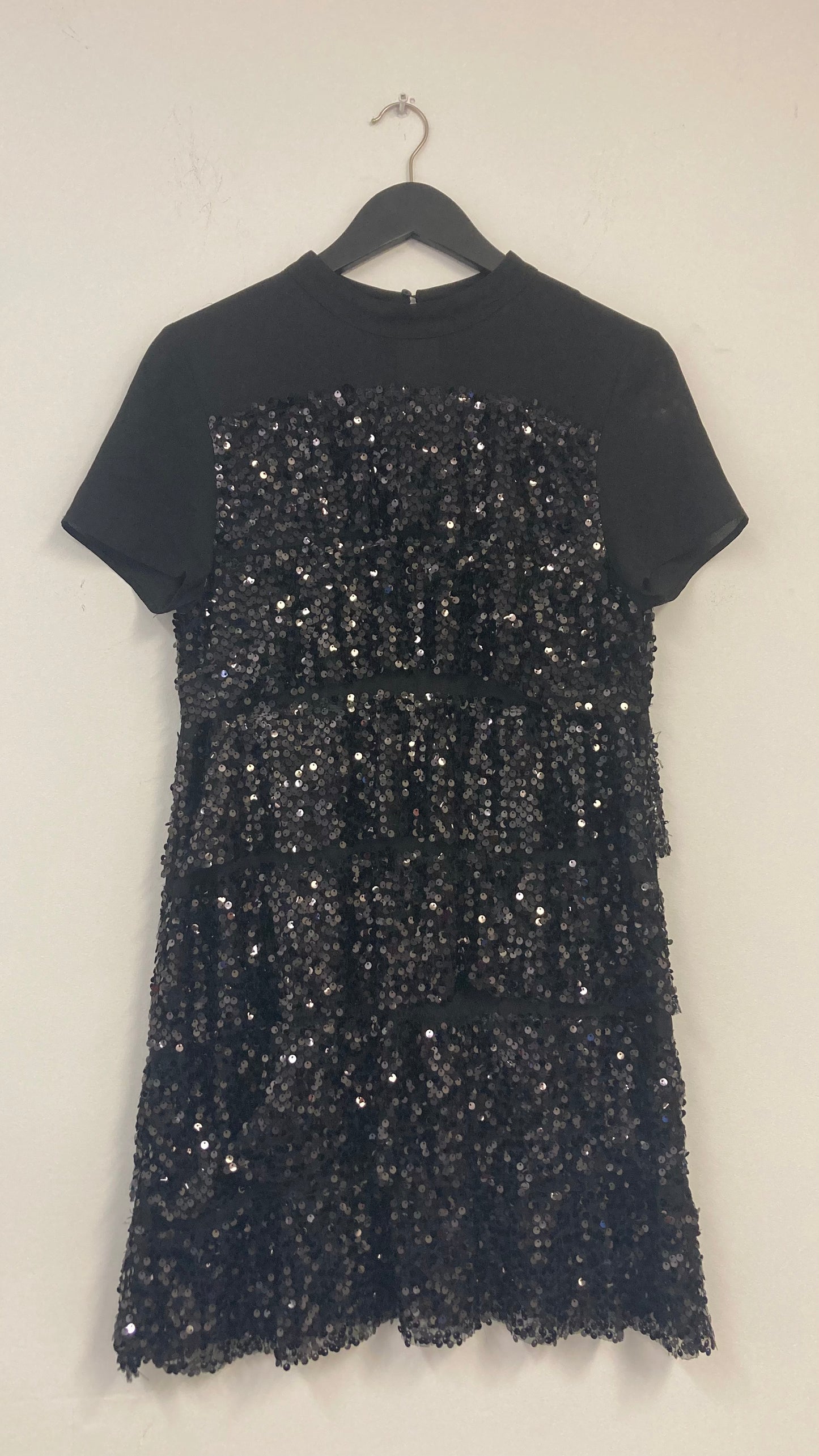 Black Sequin Tiered Mini Dress