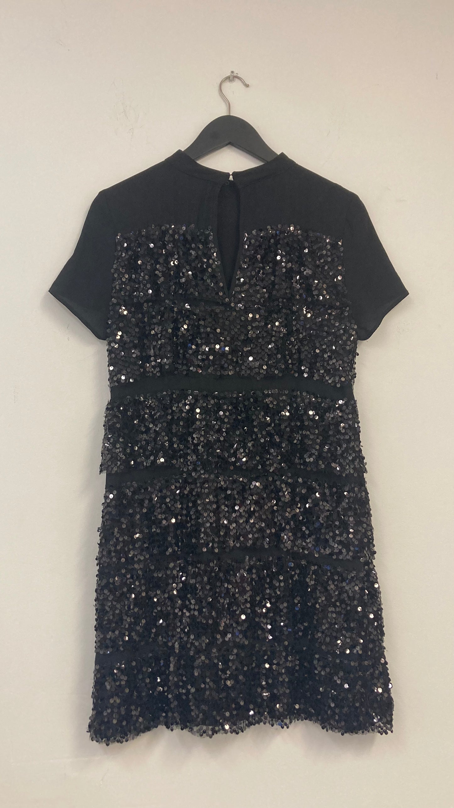 Black Sequin Tiered Mini Dress