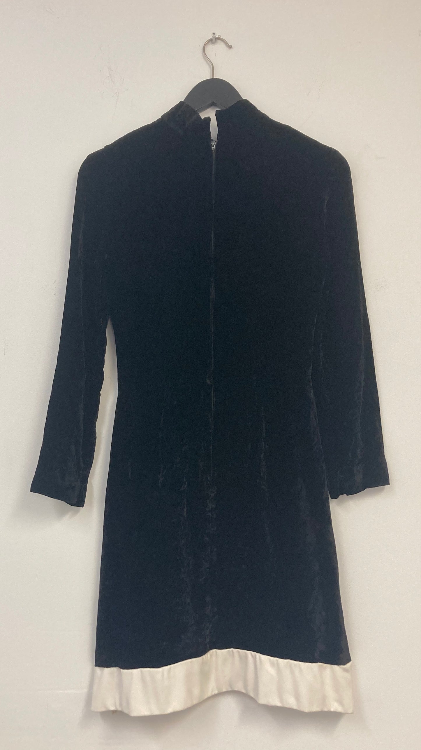 Black Velour Turtleneck Midi Dress with White Trim