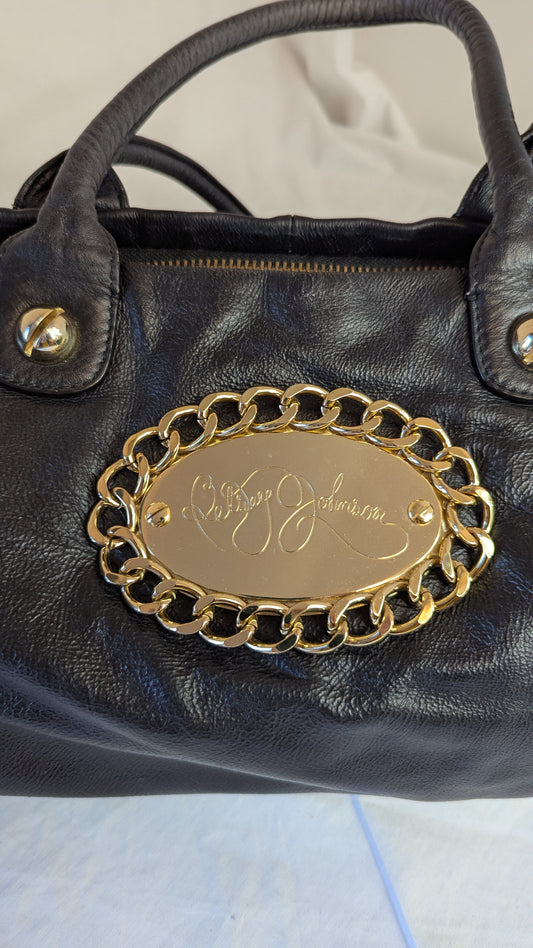 Betsey Johnson black handbag w gold chain detail