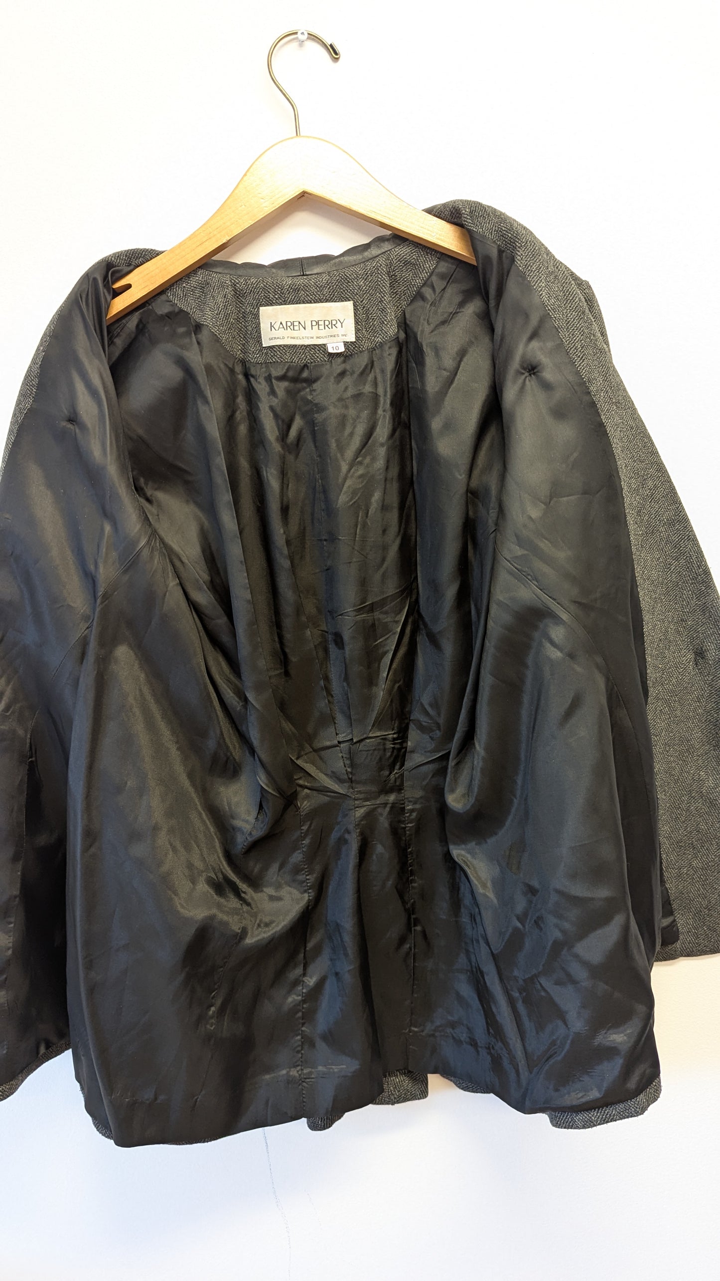 Karen Perry Herringbone Blazer with Leather Collar Sz 10