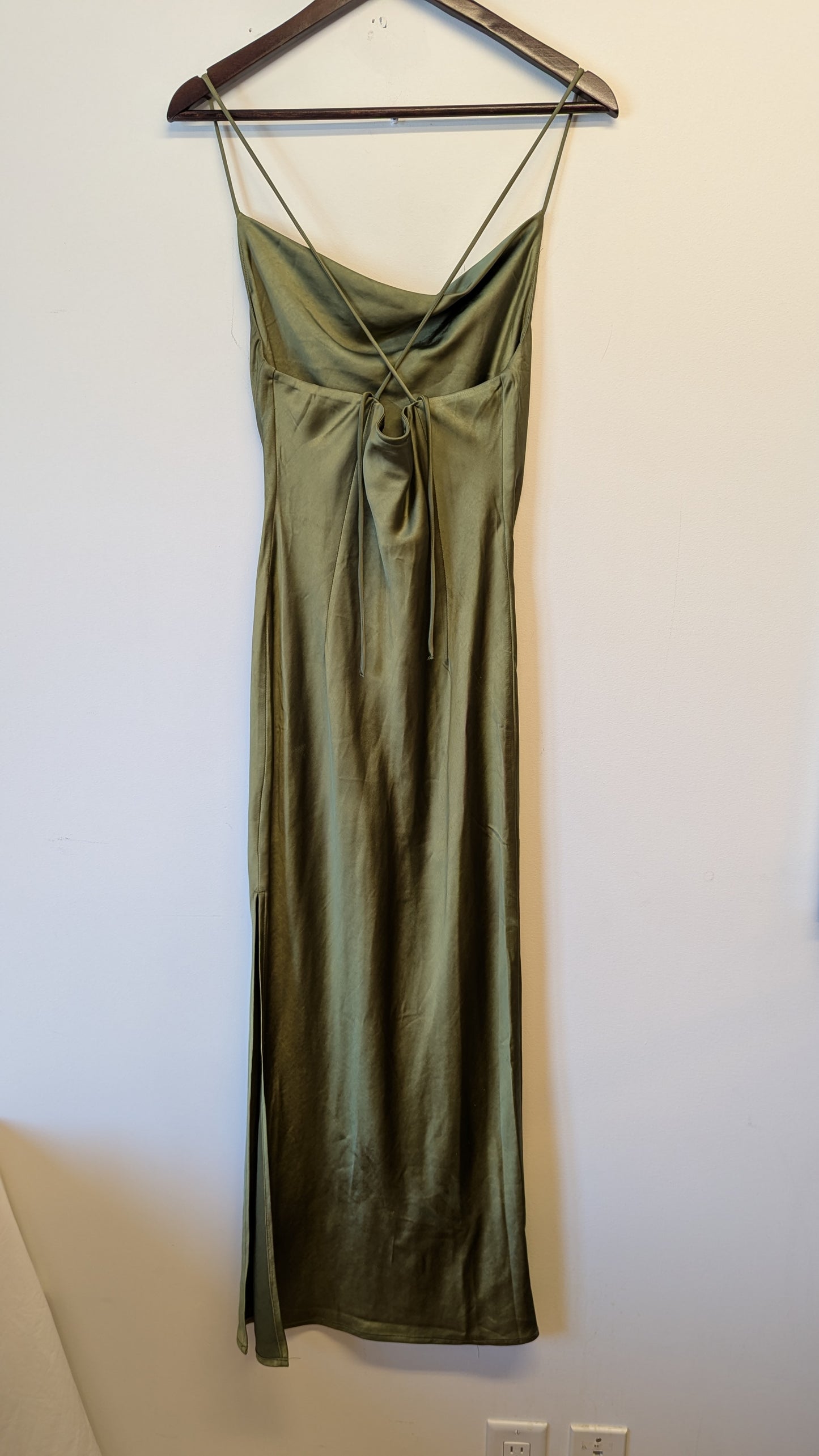 Princess Polly Olive Green Satin Cowl Neck Midi Slip Dress US 4