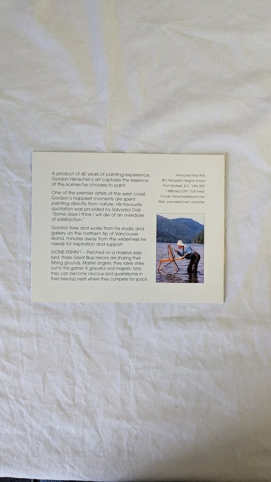 Gordon Henschel Gone Fishin' Heron Coastal Mountain Art Print Post card