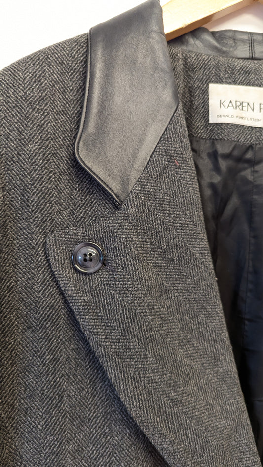 Karen Perry Herringbone Blazer with Leather Collar Sz 10