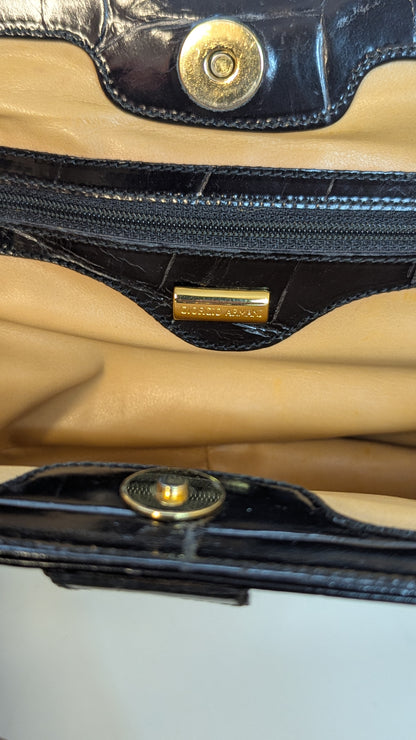 Giorgio Armani Crocodile Embossed Leather Clutch