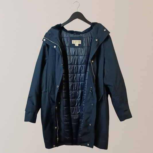Michael Kors Navy Blue Woven Hooded Raincoat