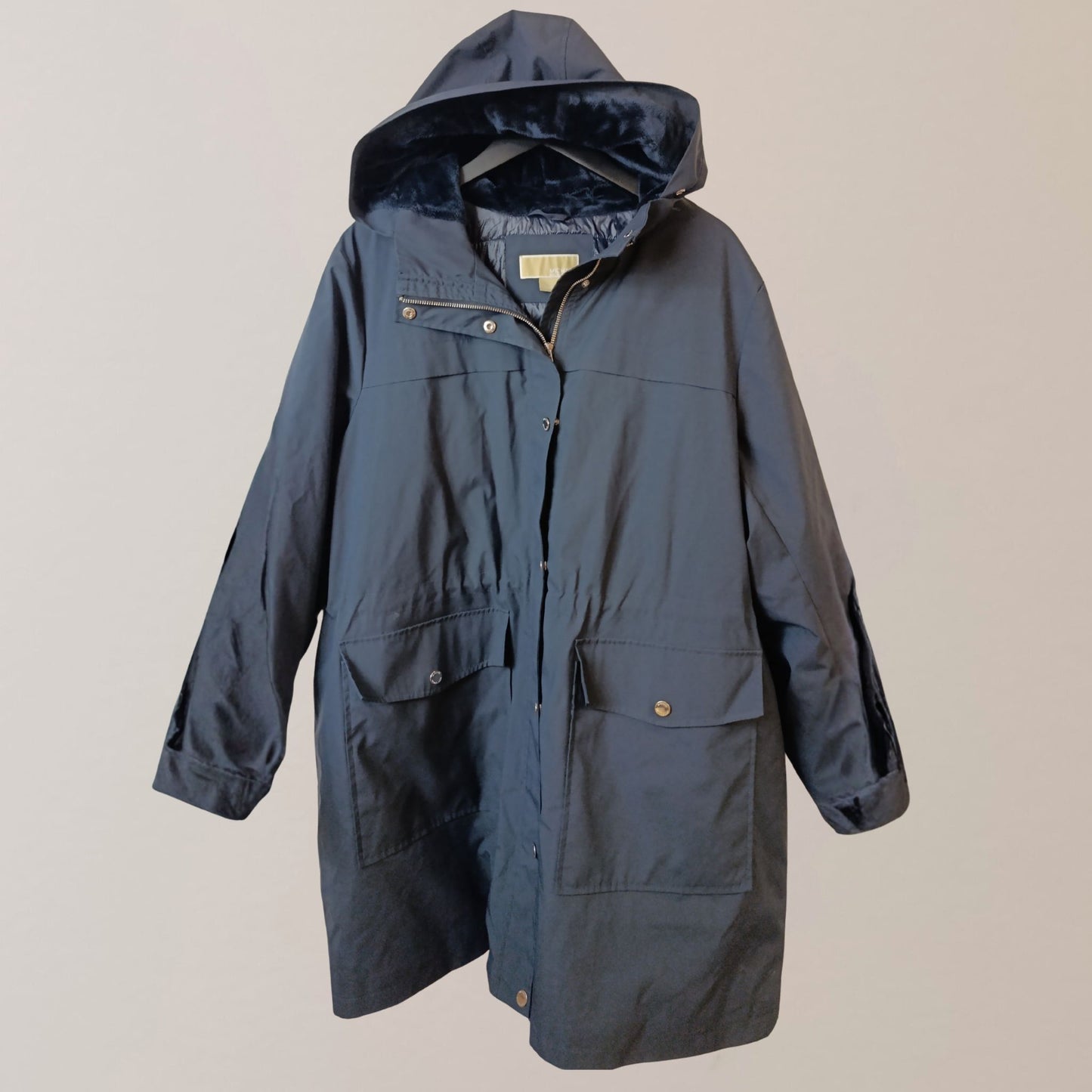 Michael Kors Navy Blue Woven Hooded Raincoat